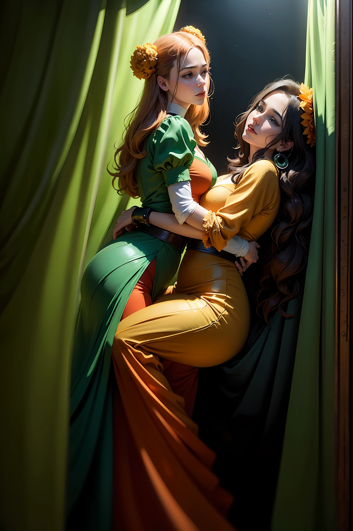 araffe and a woman in a green and orange outfit are hugging, movie stills, movie stills photography, promotional movie still, movie film still, movie still promotion, movie still frame, film promotional still, movie promotional image, film movie still, still from movie, awardwinning movie still, still shot from movie, movie frame still, cinematic movie still
