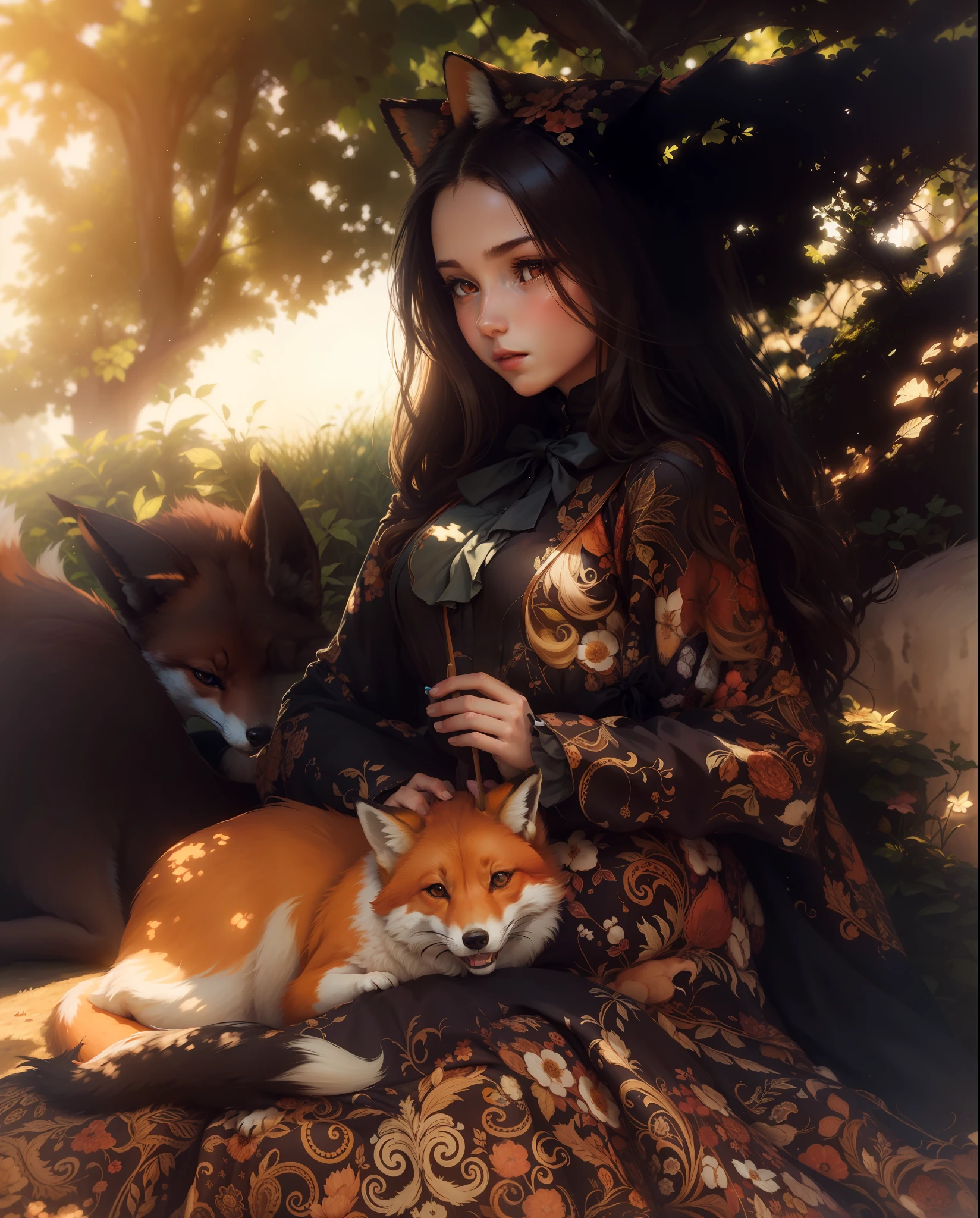 Girl with a fox, a summer day