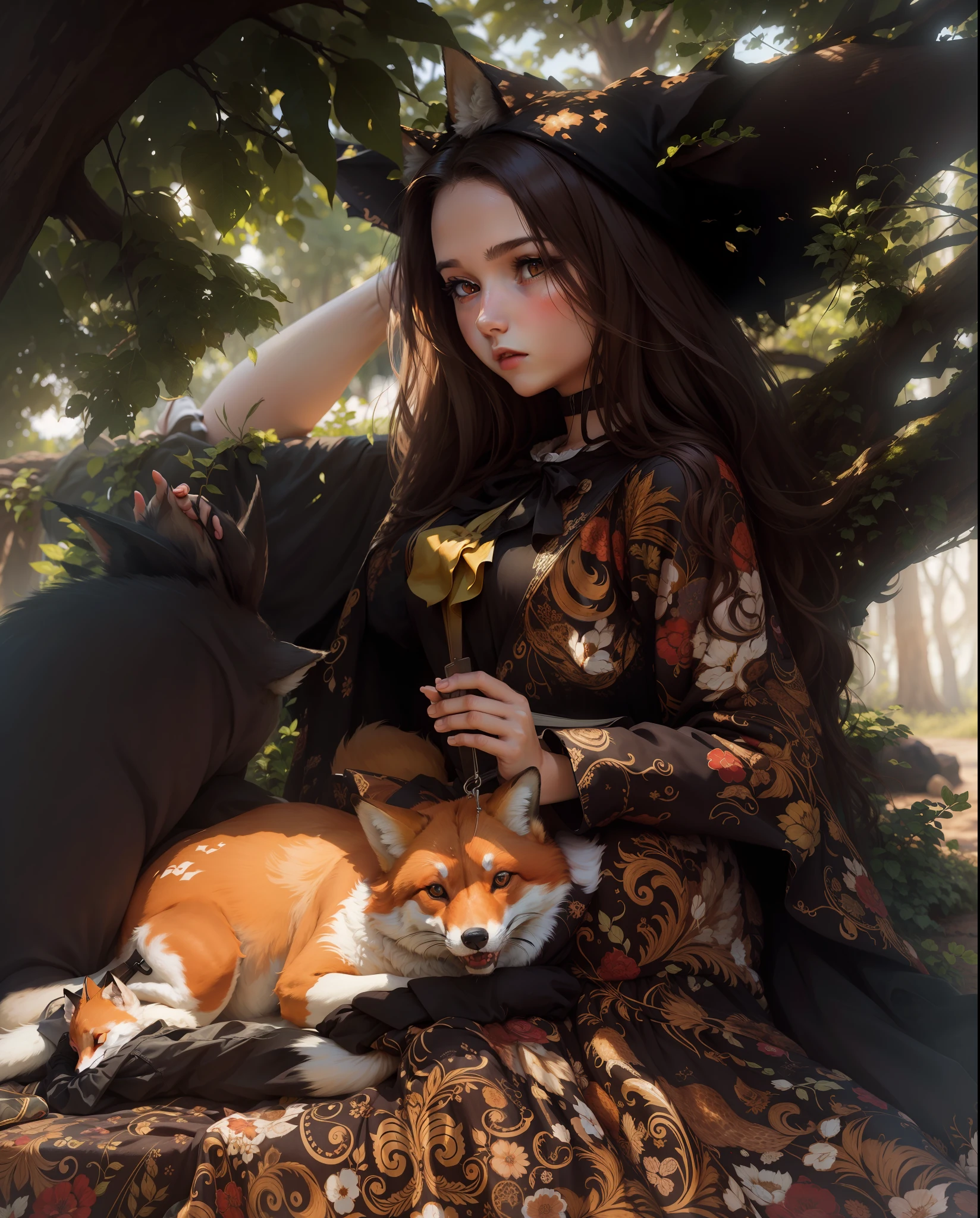 Girl with a fox, a summer day