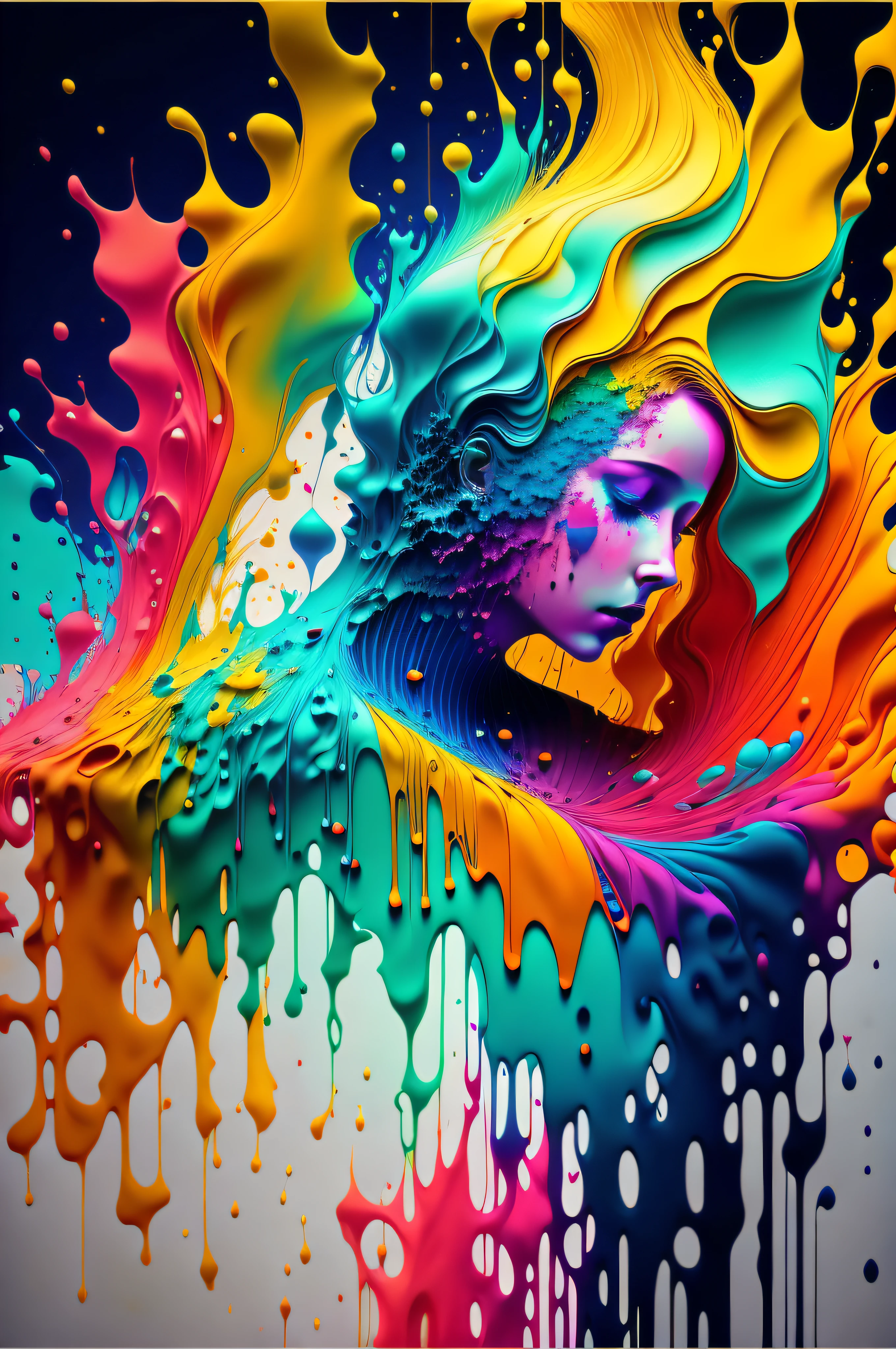Colorful abstract art of paint forming a person, Romantic lighting, Sub-surface Scatterring, Brightness, Underwater paint art awarded by Alberto Seveso