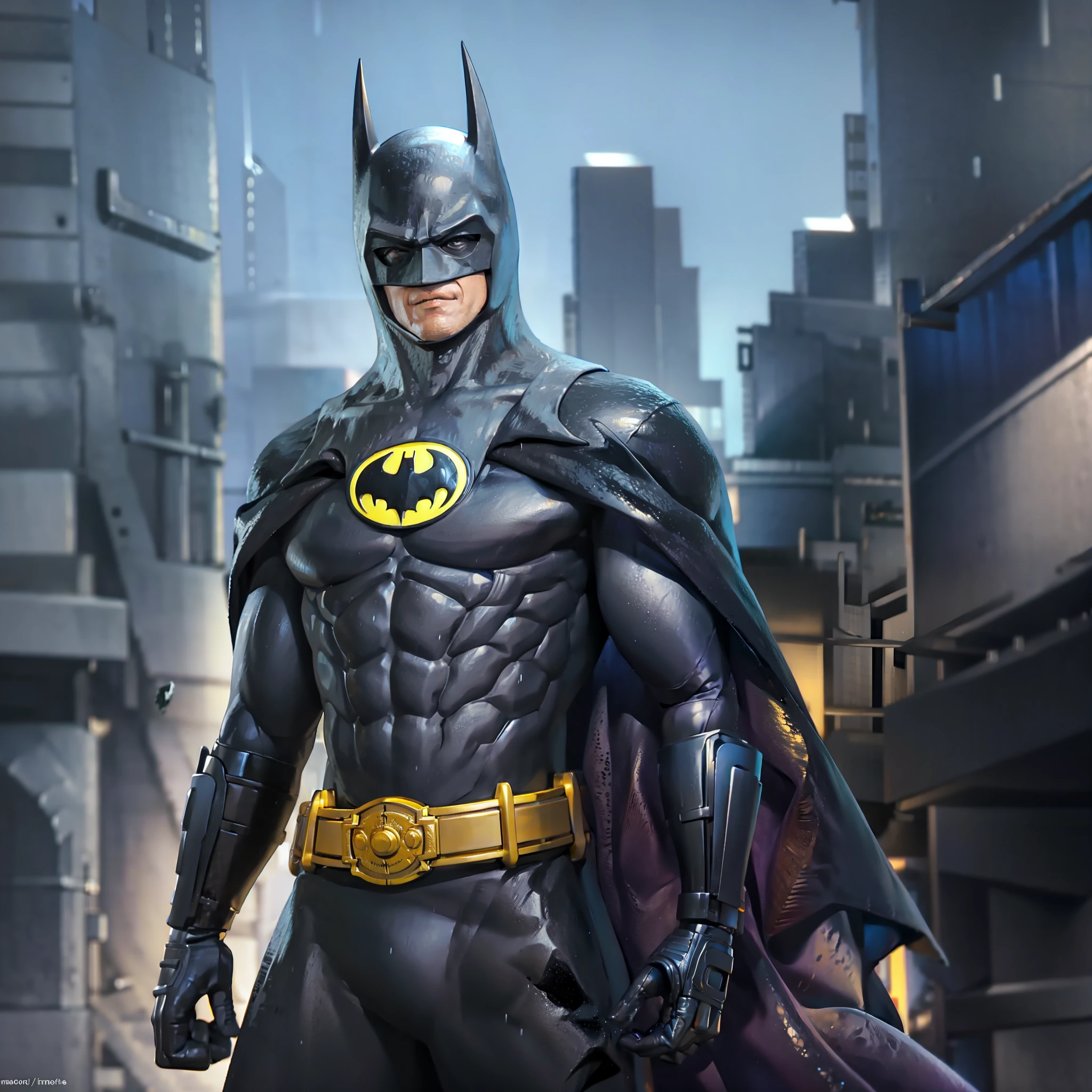 Batman in armor in the city and night raining super realistic and well detailed