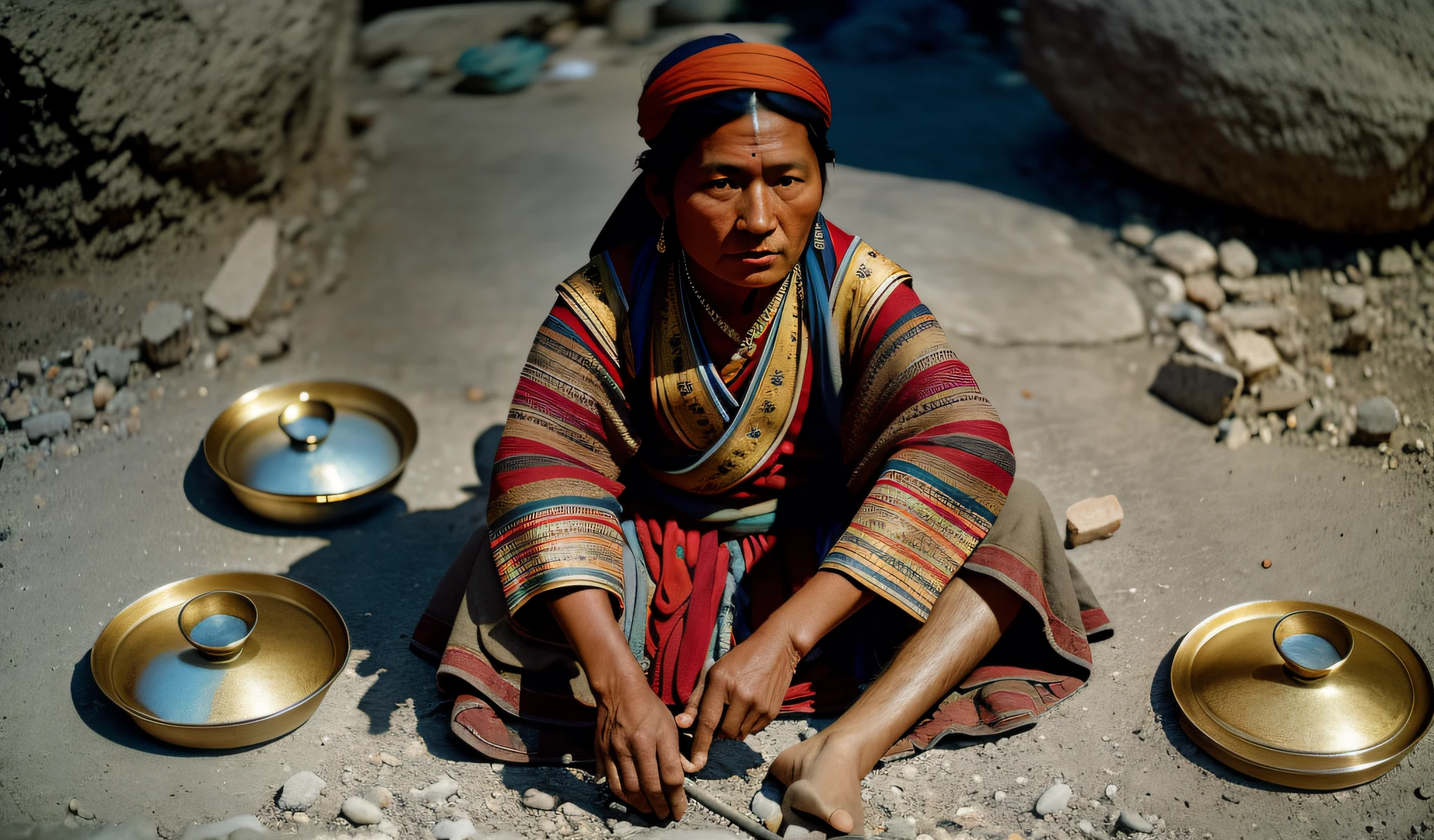 masterpiece, high quality, solo focus, Himalayan people, high angle, realistic beggars, whole body, night, kodak portra 400 camera f1.6 lens rich colors hyper realistic texture dramatic lighting unreal engine trend on artstation cinestill 800 --auto --s2