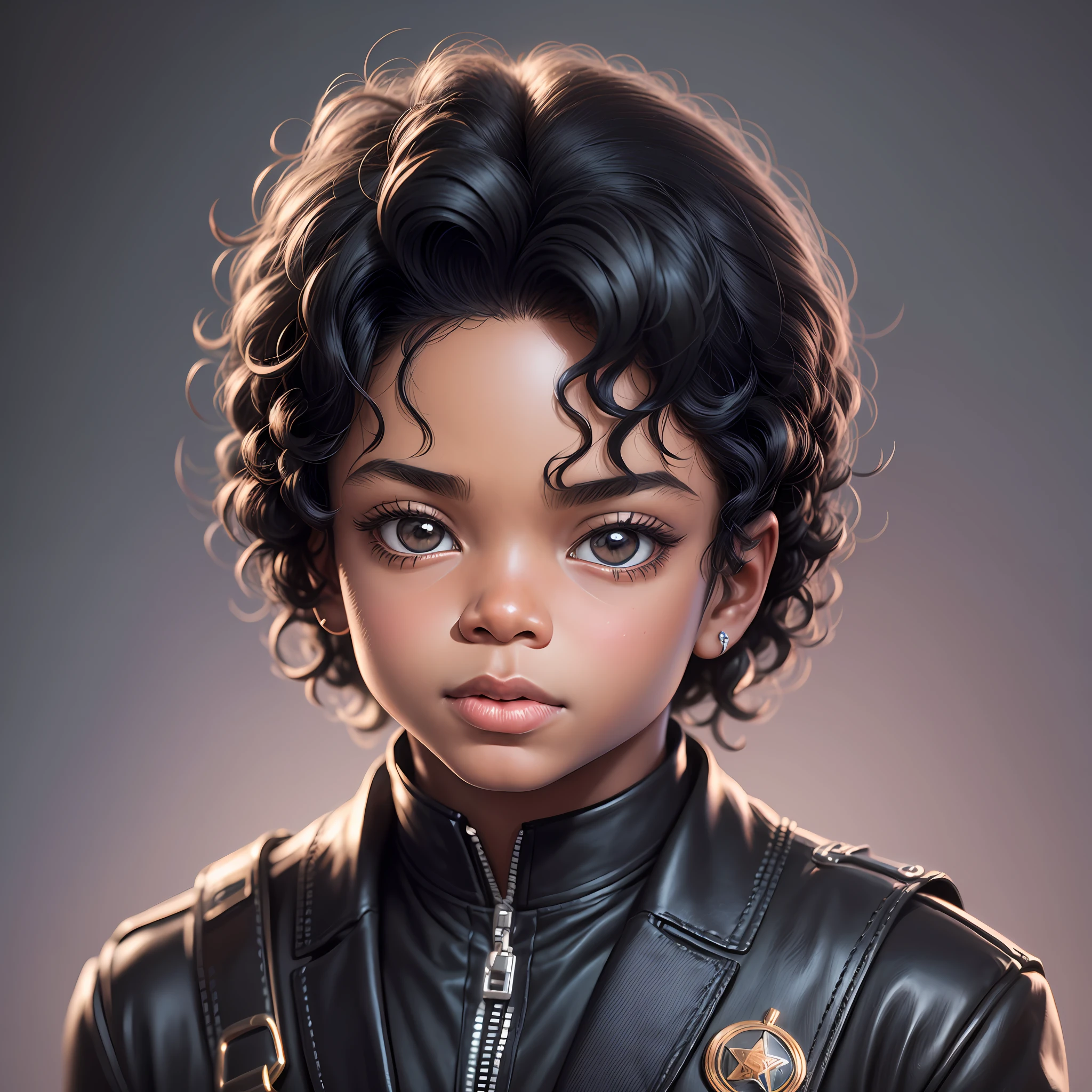 portrait of cutest black Michael Jackson baby boy illustration, photography,soft lighting, soft details, octane, artstation trending, ultra high detail, ultra realistic, cinematic,16k --auto --s2