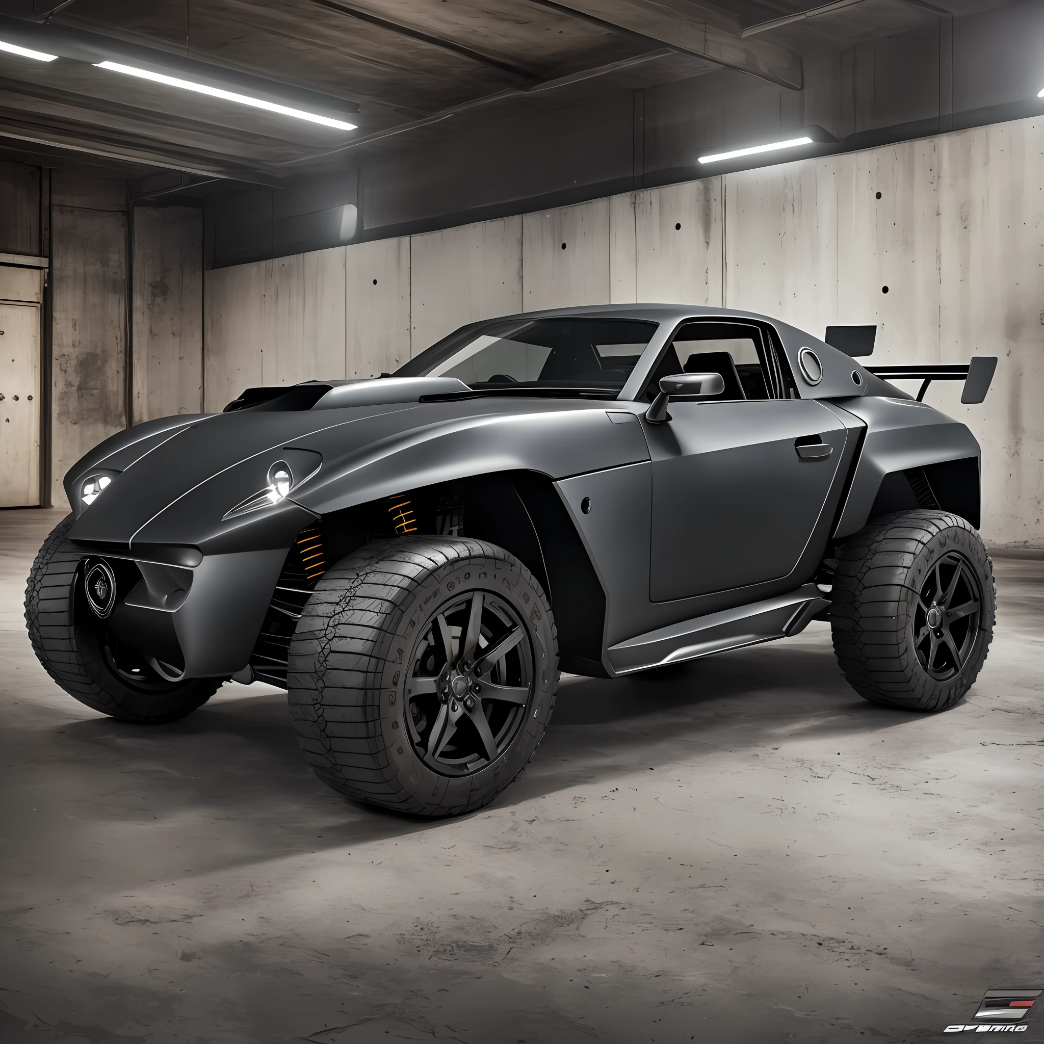 Sports car mixed with a war tank in black and silver colors, ultra realistic, studio lighting, ultra detailed --auto --s2