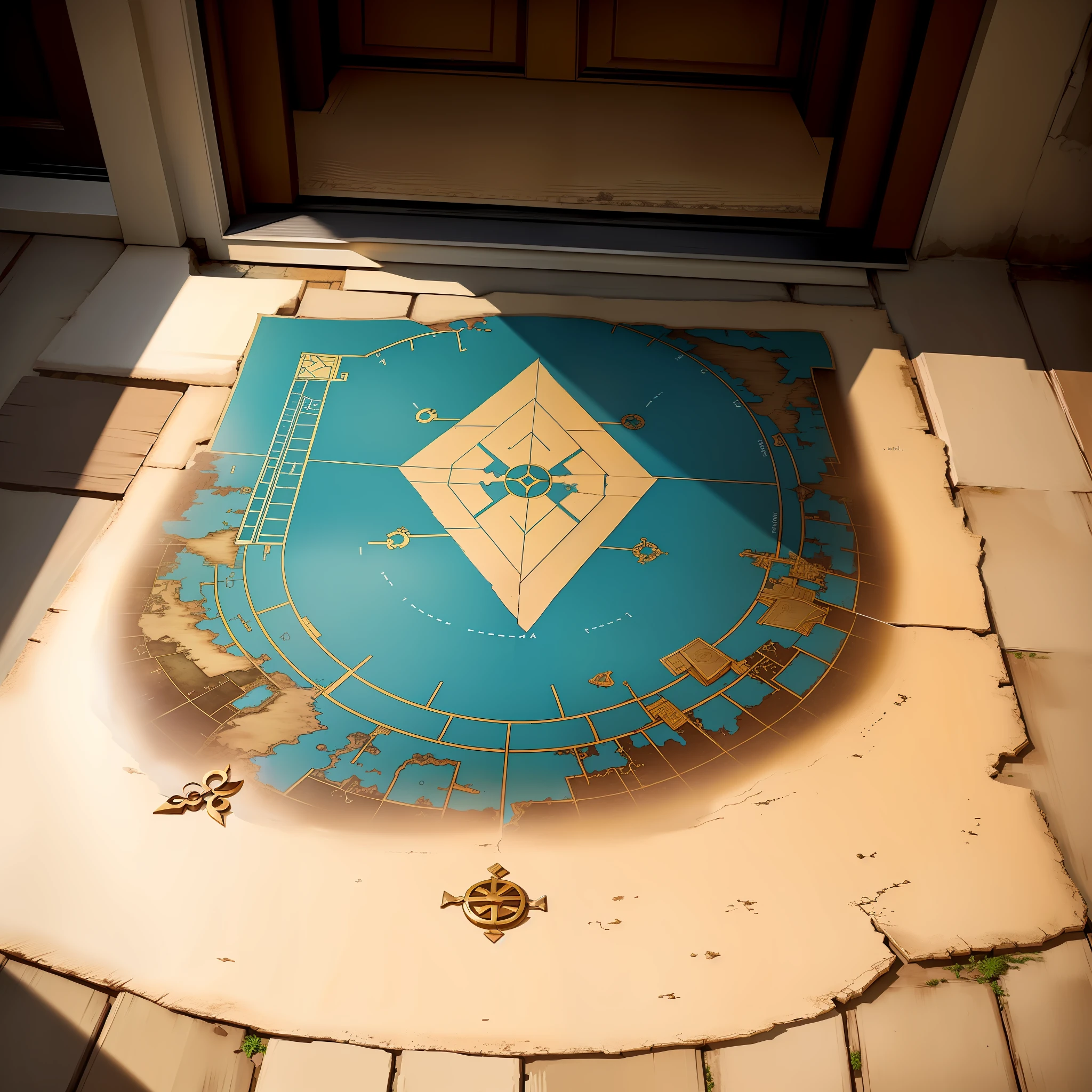 Mysterious treasure map on the floor in front of the house door