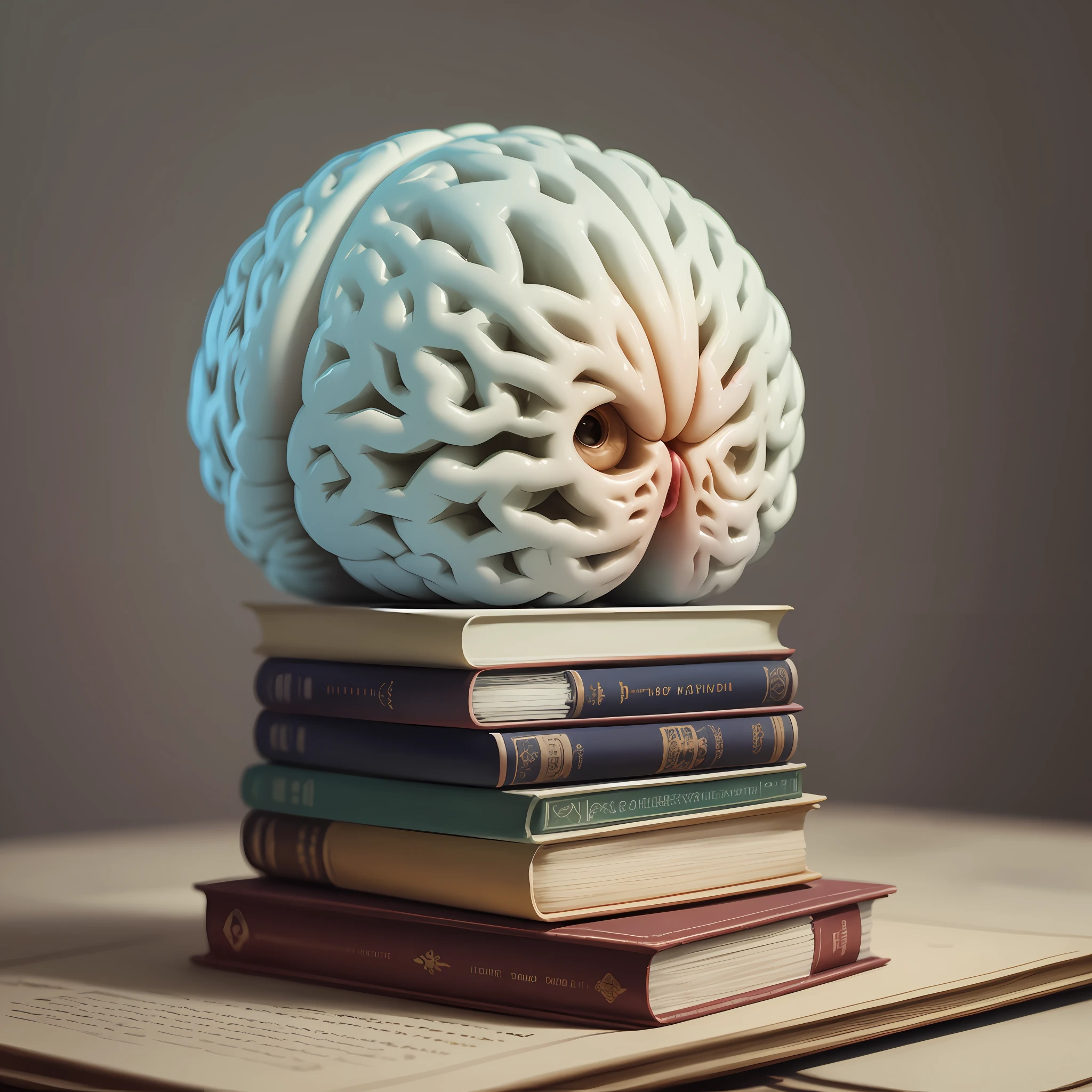What would a brain look like on top of some stacked books? --auto --s2