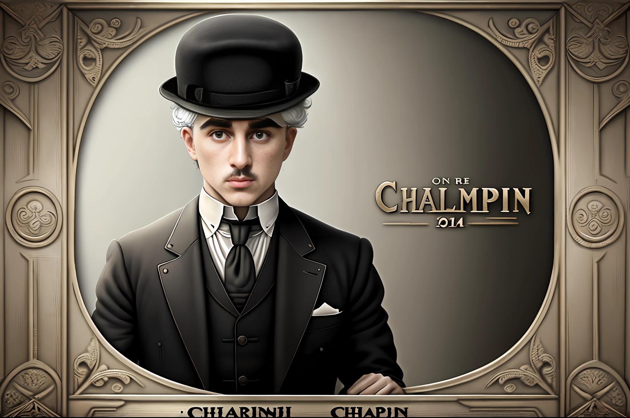 Charlie Chaplin 1915 THE CHAMPION movie poster, textures 4k, hdr, intricate, highly detailed, sharp focus, hyper-detailed