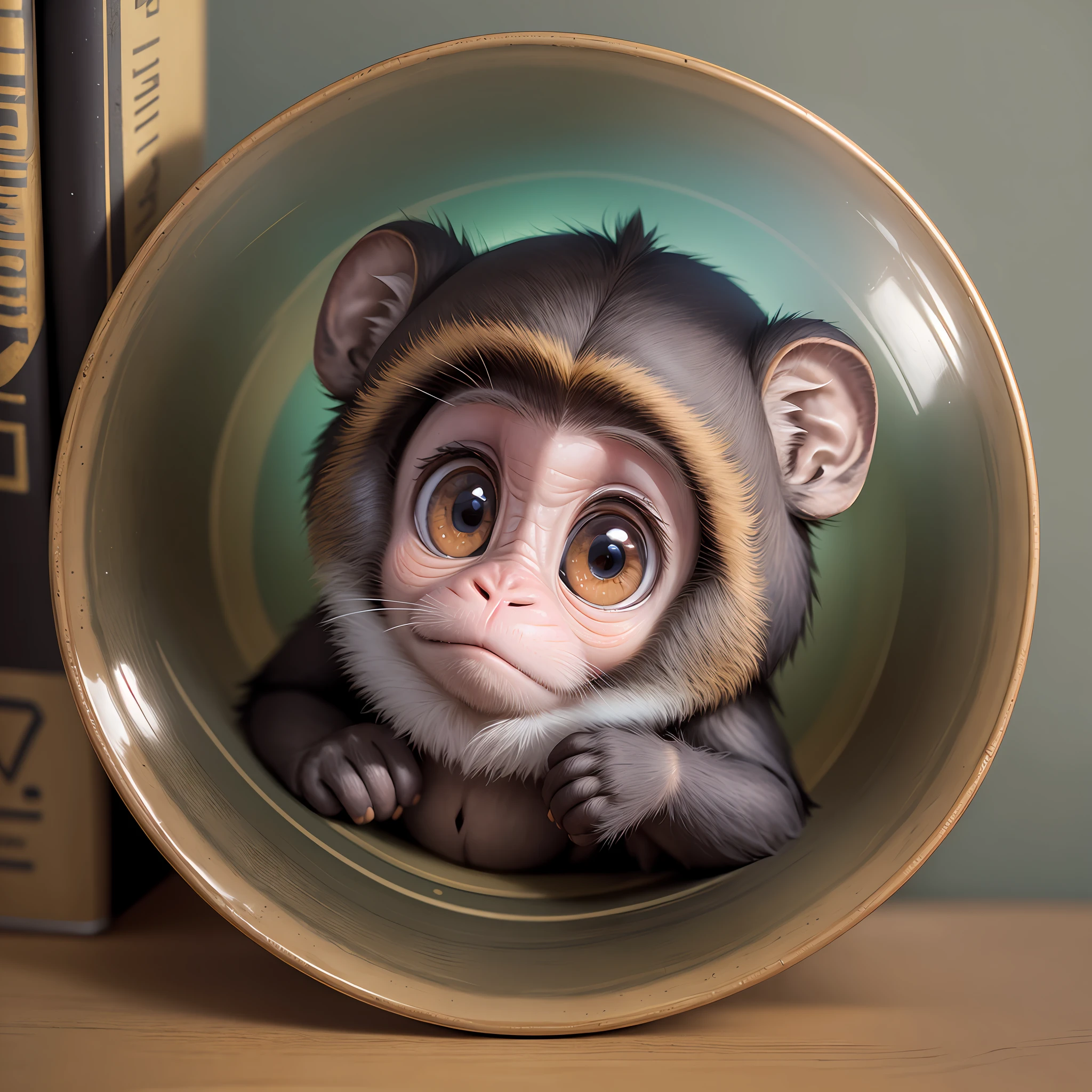 monkey masterpiece, super quality, round face, big eyes, cute face, hand holding a textbook, UHD, super detail, textured skin --auto --s2