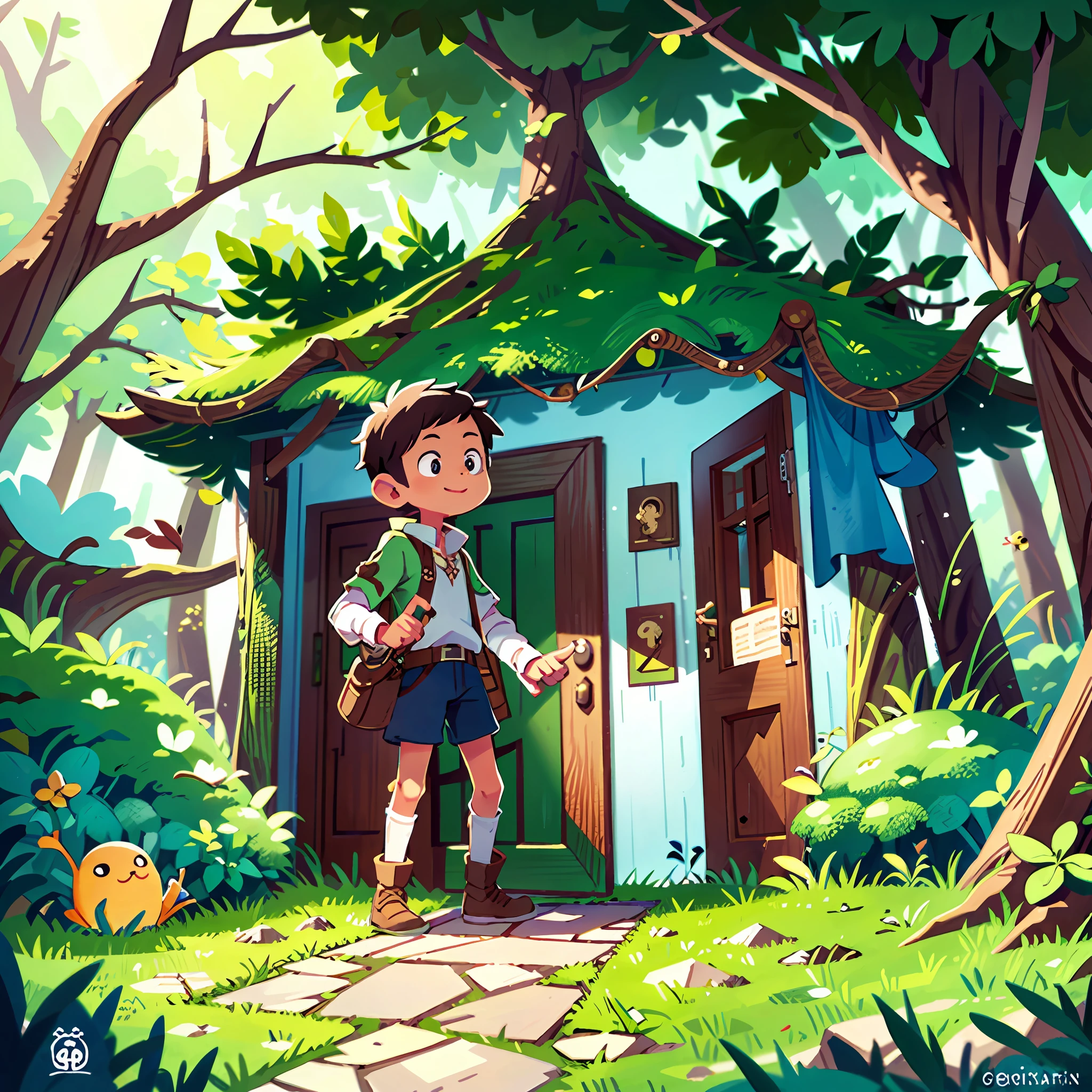 Opening the door I found a treasure map of the magical forest in front of the door of the house.