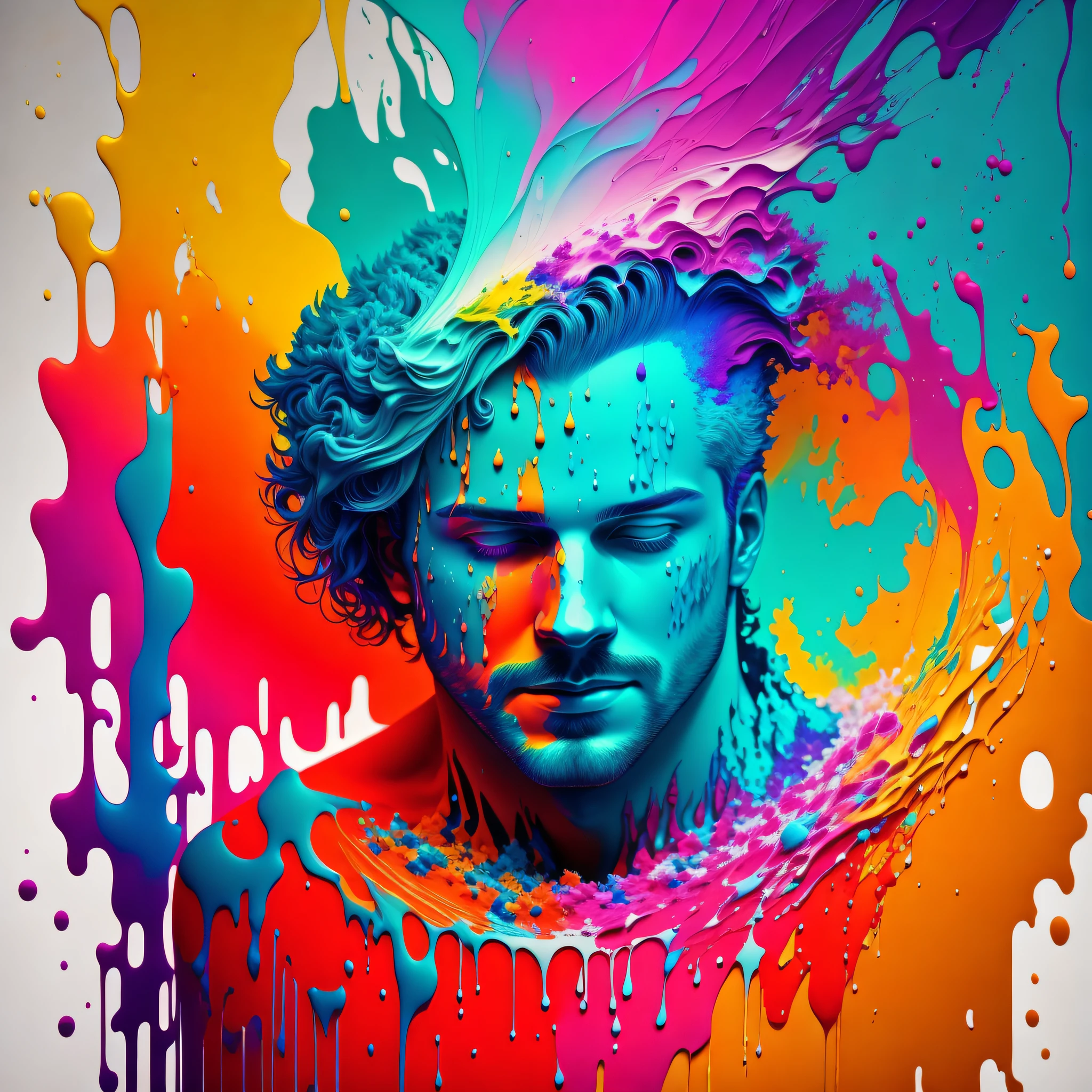 Colorful abstract art of paint forming a man and a mullher, Romantic lighting, sub-surface Scatterring, brightness, underwater paint art awarded by Alberto Seveso