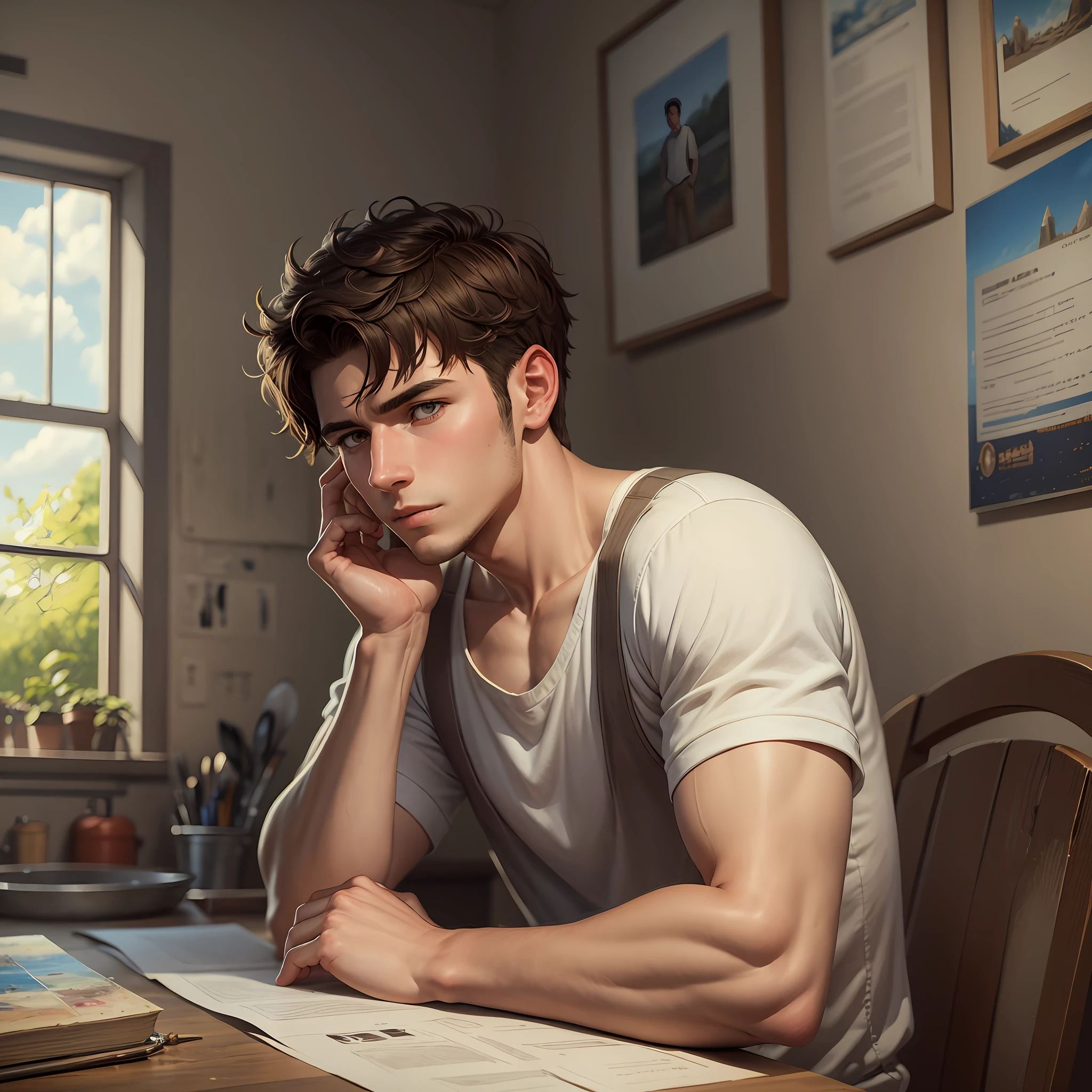 A young man named Peter thinking about a big dilemma that his father proposed to him, which was to become a farmer or follow his dream of becoming a painter. --auto --s2