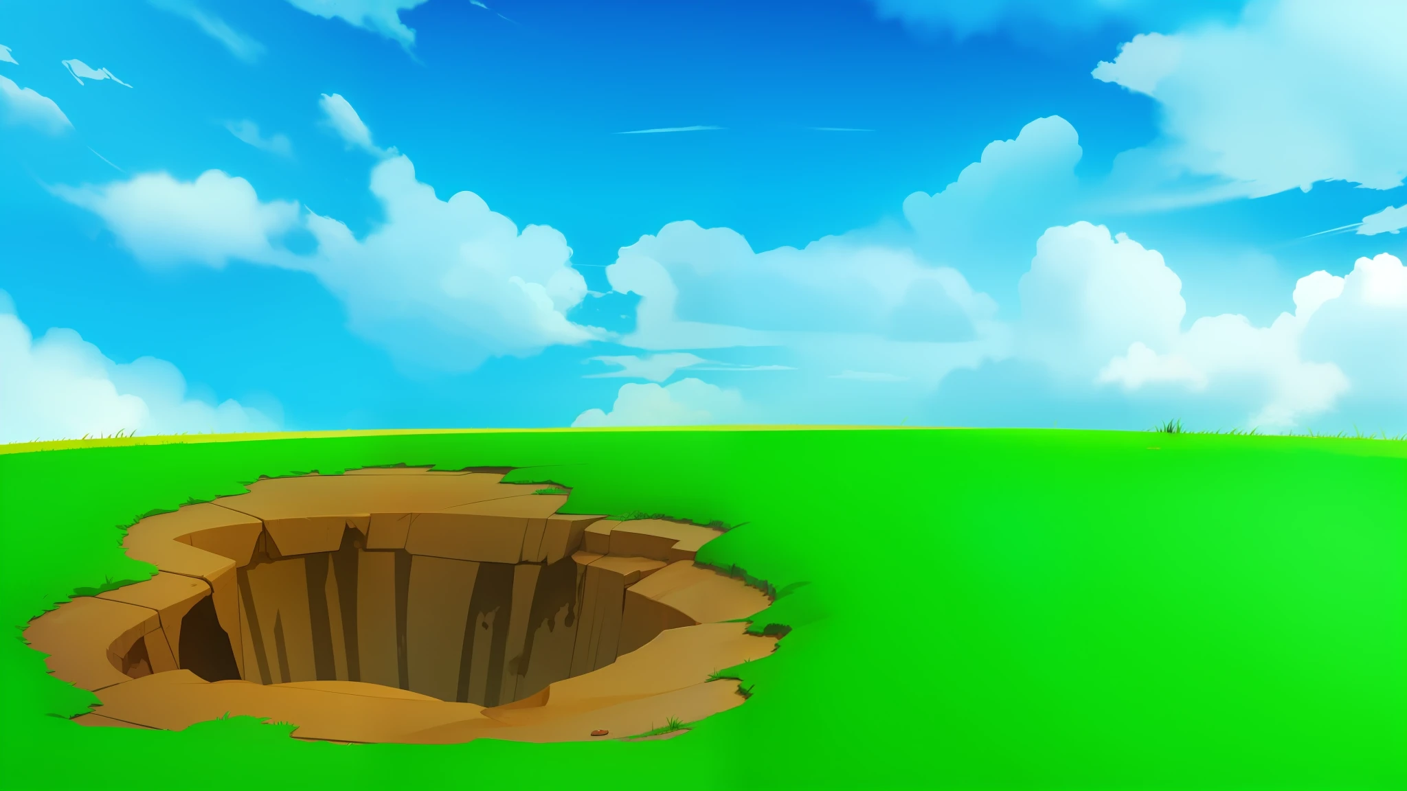 dirt hole in grass, blue sky --auto --s2