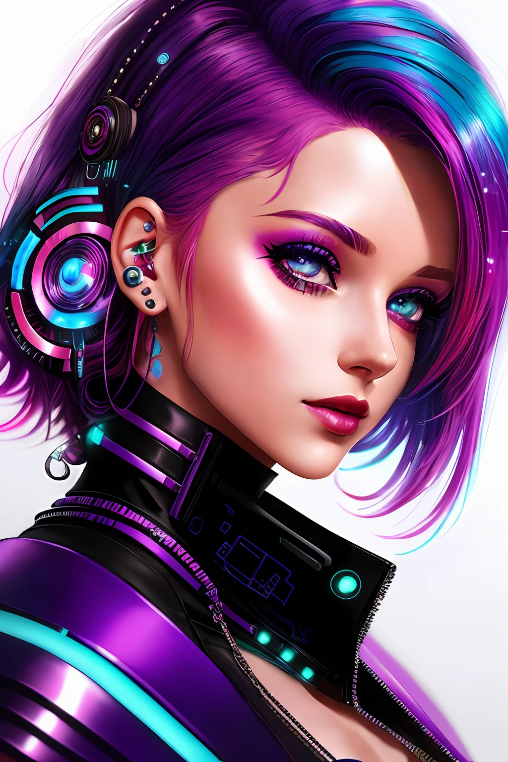 a close up of a woman with colorful hair and piercings, dreamy cyberpunk girl, 4k highly detailed digital art, stunning digital illustration, 8k stunning artwork, colorfull digital fantasy art, colorful and dark, beautiful digital artwork, colorful digital painting, digital cyberpunk anime art, glowwave girl portrait, 8k hd wallpaper digital art, gorgeous digital painting