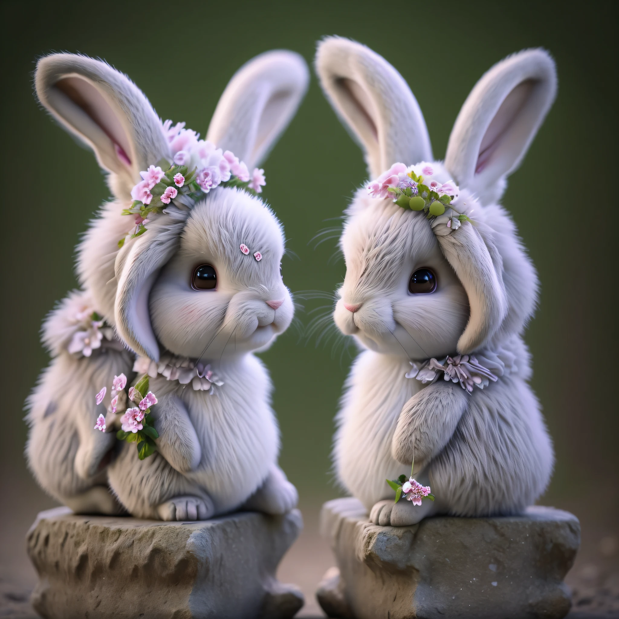 two bunnies with 2 ears, blur, flower, nature, no_humans, depth of field, to8contrast style, DARK_Glam, wearing DRK_Glam, deep shadows, (dark: 1.4) --auto --s2