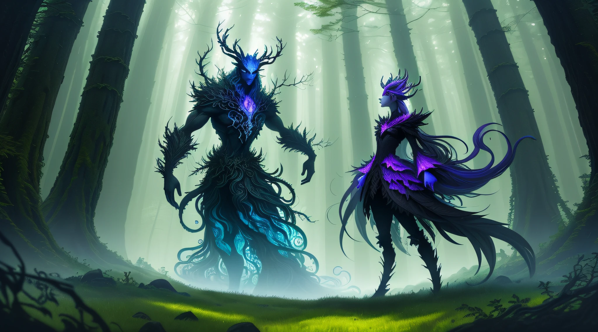 Hello, IA! Please create a Dark creature, Sylvan, the Guardian of the Forests
. Explore your creativity to portray this mystical and imaginary creature. Play with vibrant colors, unique shapes and intriguing textures to make the image unique and engaging. I'm excited to see your artistic interpretation of the Dark creature, Do Sylvan, the Guardian of the Forests