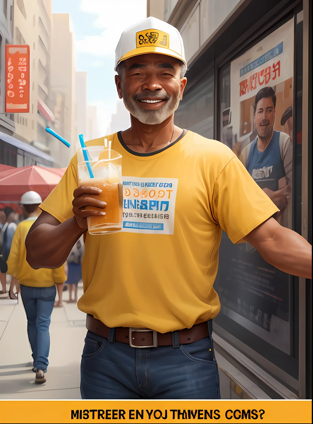 Internet vendor on the street with uniform written Hi fiber