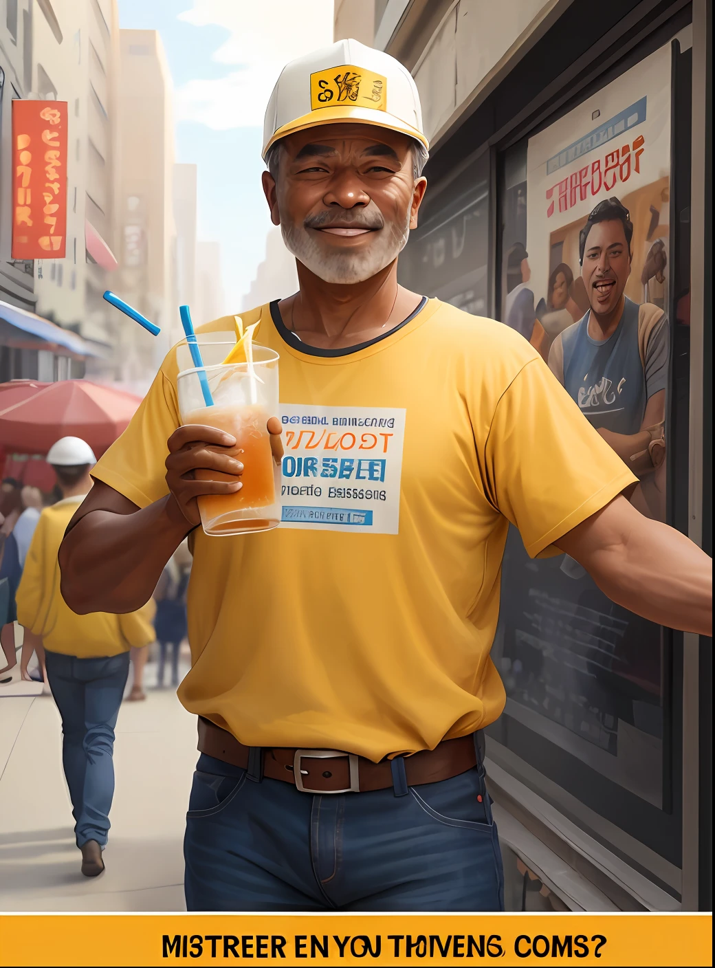 Internet vendor on the street with uniform written Hi fiber