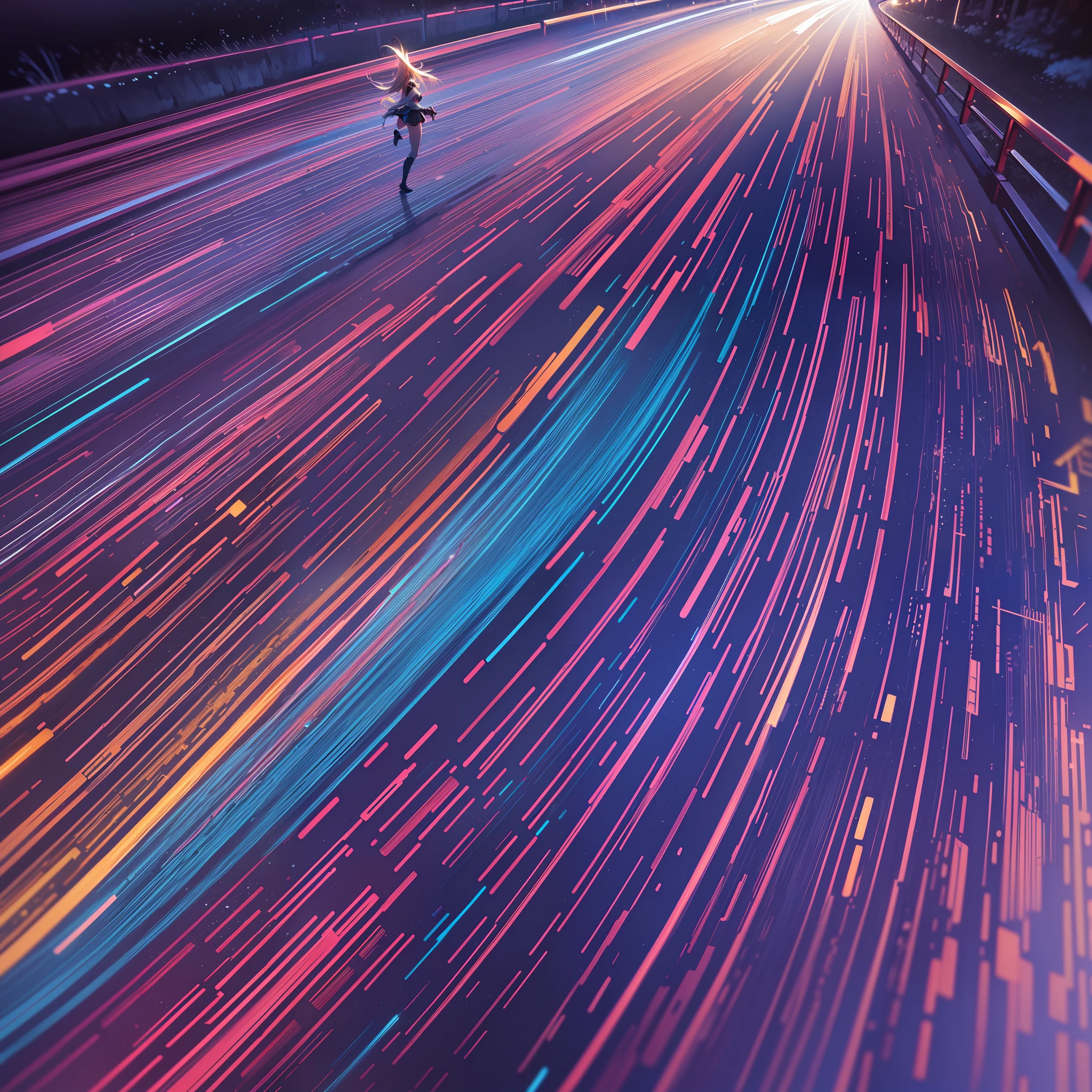 masterpiece, best quality, light painting, (long exposure:1.2),dynamic streaks, luminous trails, vibrant colors, fluid movement, captivating patterns, creative experimentation,(1girl:1.2),(cowboy shot:1.2)