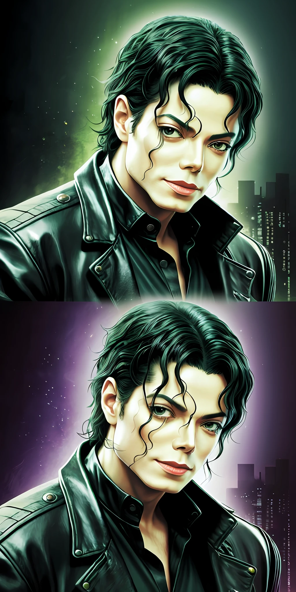 Photo of Michael Jackson in The Matrix 2009, detailed, centered, solid color background, photorealistic lighting, digital art --auto --s2