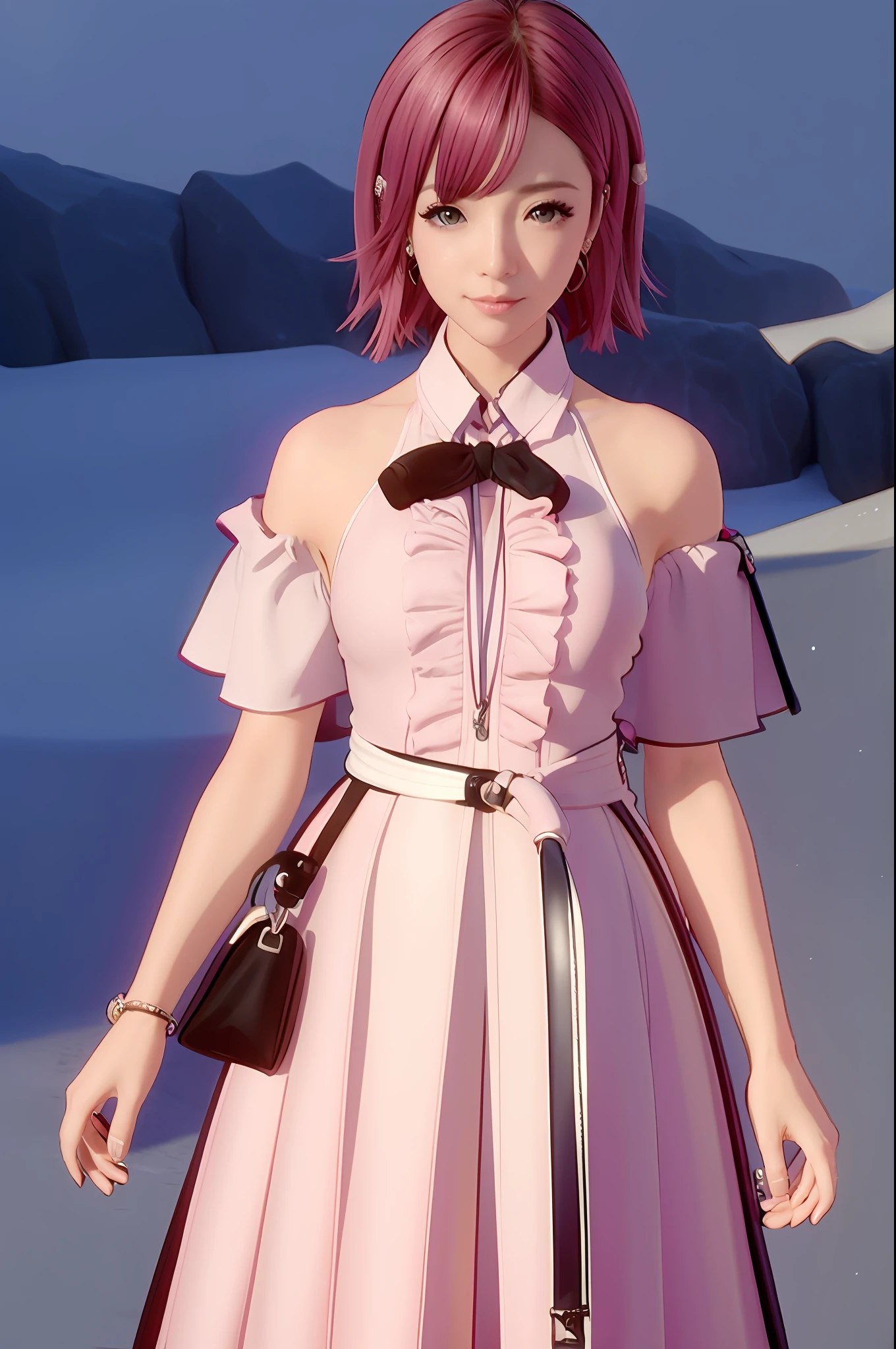 Say good morning, bob hair, hair color pink, big breasts, vocalist