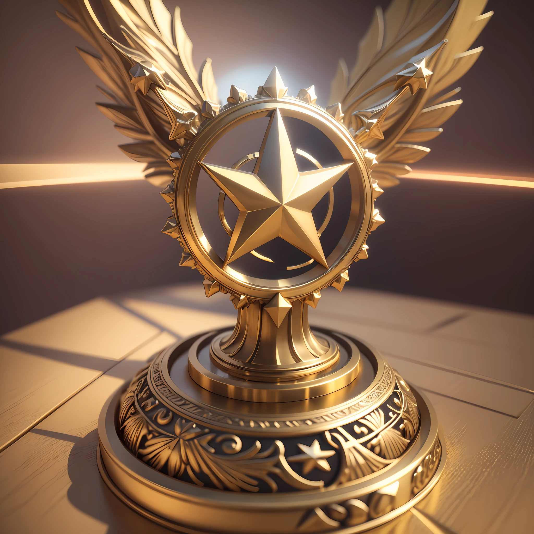 Close-up 3d logo design of a golden five-pointed star. Realistic highly detailed CGI 8k resolution. --auto --s2