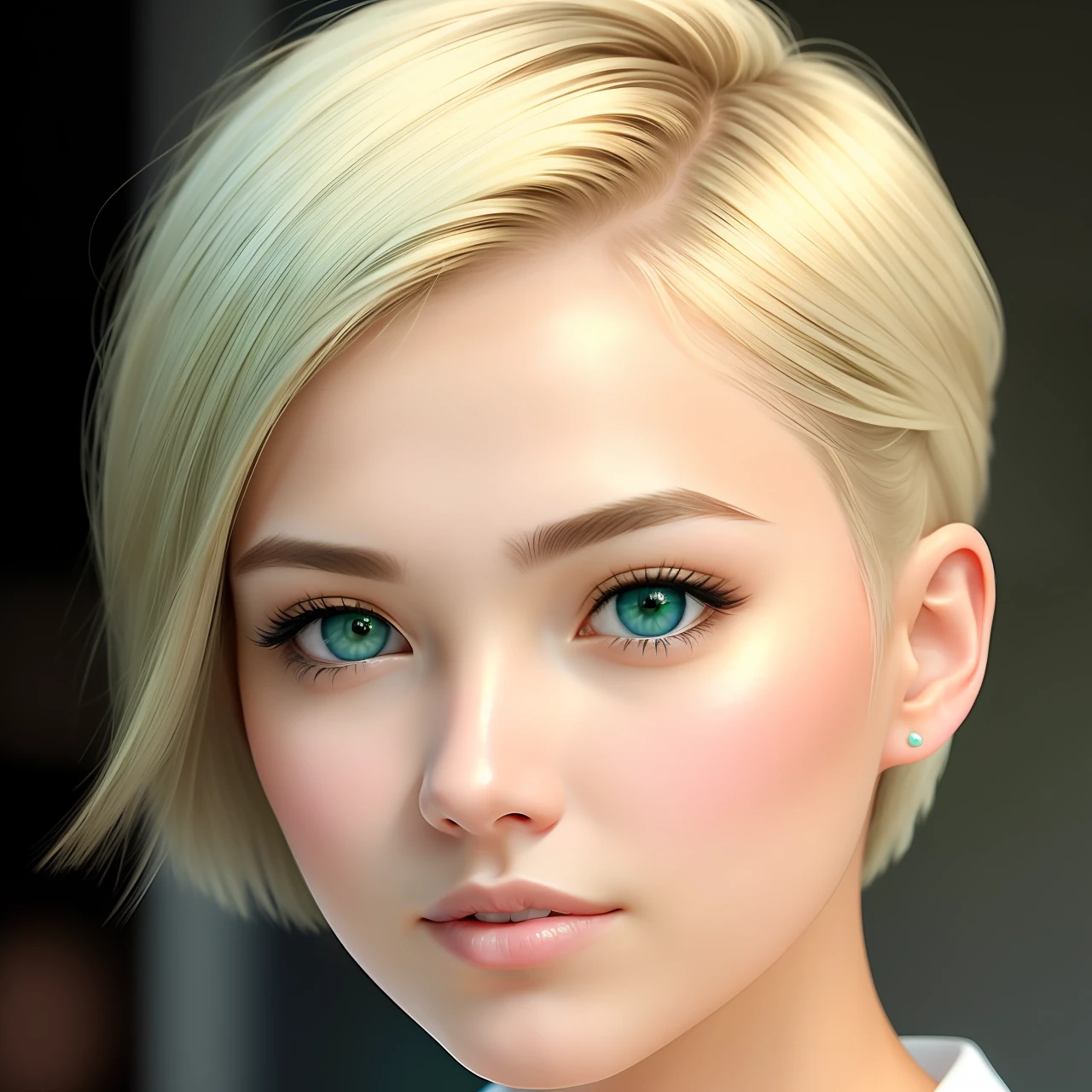 [amazing women cute:korea women:], short hairstyle,(natural skin texture, hyperrealism, soft light, sharp:1.2),green-blue eyes,hyperrealism