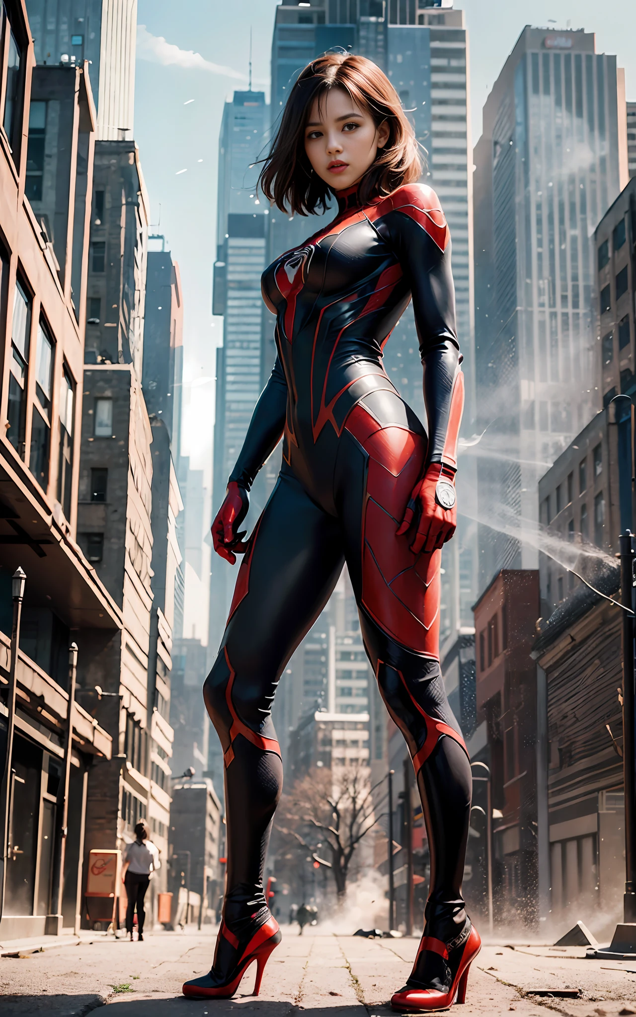 (1girl:1.3), solo, __body-parts__, official art, unified 8k wallpaper, super detailed, beautiful and aesthetic, beautiful, masterpiece, best quality, raw, masterpiece, super fine photo, best quality, super high resolution, photorealistic realism, sunlight, full body portrait, amazing beauty, dynamic pose, delicate face, vibrant eyes, (from the front), she is wearing a full body Spider-Man suit, red and black color scheme, spider, very detailed abandoned warehouse background , detailed face, detailed complex busy background, messy, gorgeous, milky, highly detailed skin, realistic skin details, visible pores, sharp focus, volumetric fog, 8k uhd, DSLR camera, high quality, film grain, fair skin, photo realism, lomography, huge metropolis in a future dystopia,