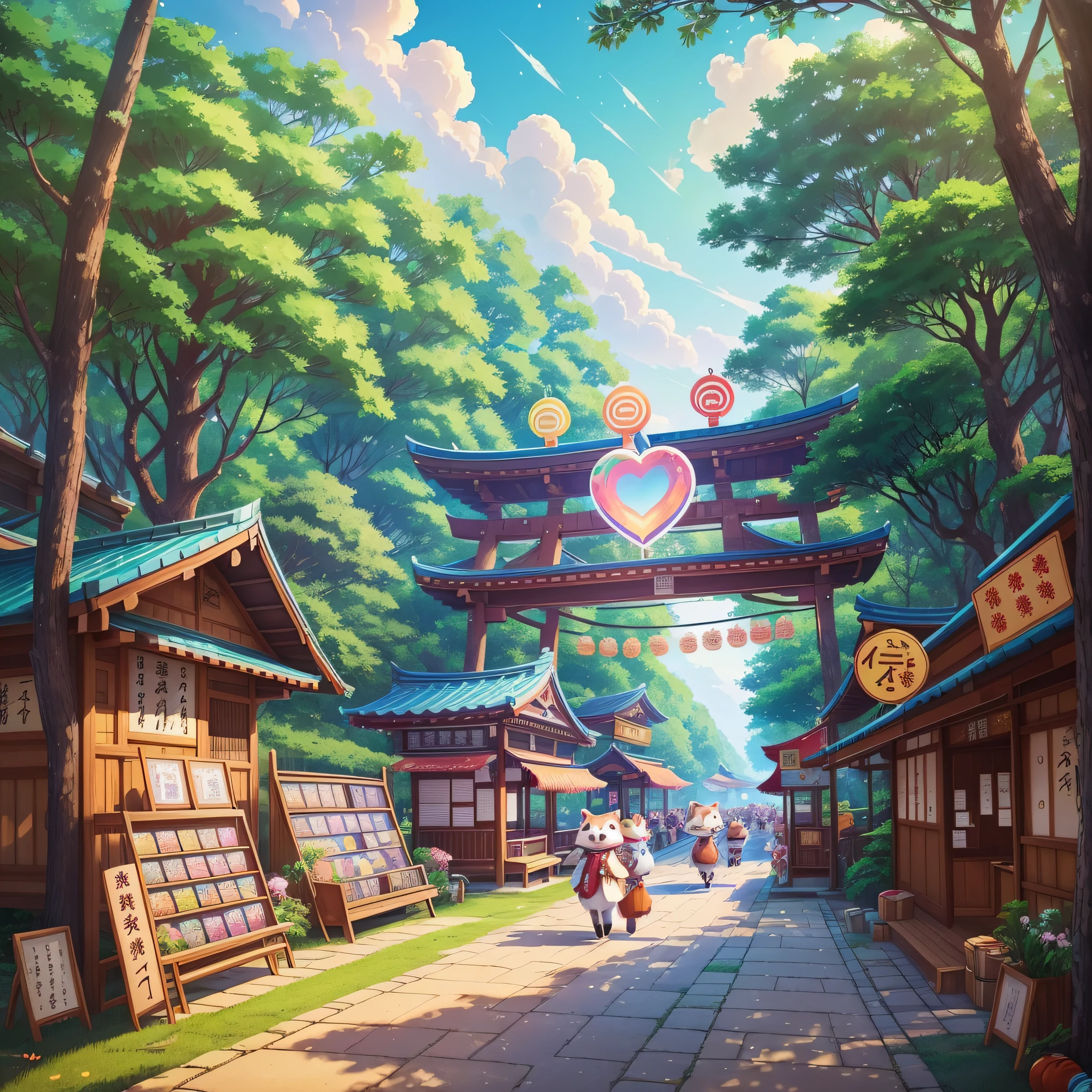 (Summer Festival: 1.3 + Festival: 1.2 + Forest Festival: 0.9), Forest Animals, (Anthropomorphic Raccoons), (Cute Animals),(Everyone Smiles),(Fireworks,Comedy,Food Food),Shaved Ice,(Swimsuit,Yukata),(Dreamland),(Beautiful Sky),(Gentle Wind),(Lots of greenery),(Less people: 0.8),(Direction: "+ Heart Stamp+": 1.3 + Music: 1.1 + Hanamaki: 1.3)