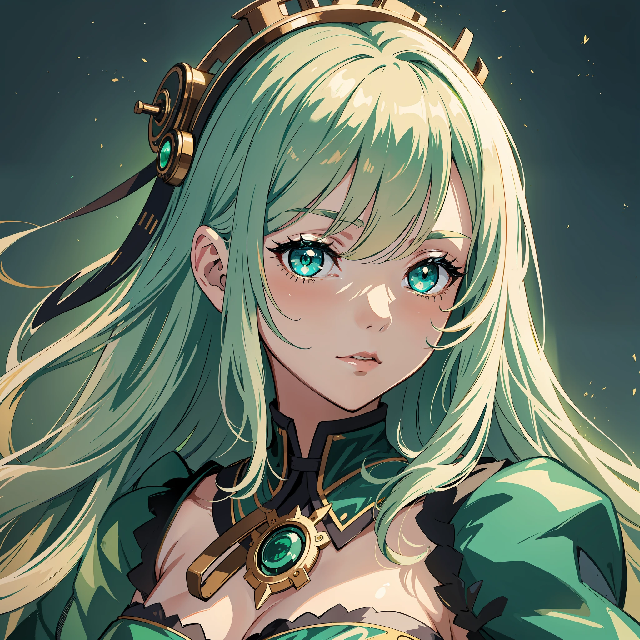Well detailed illustration, better picture, better anime, better quality, better coloring, better desinger, extremely detailed eyes, a beautiful girl with incandescent sparkling eyes of the emerald green color, long white hair with bangs wearing steampunk style clothes, artistic cinematic lighting from Paramount and Wit studios, steampunk.lora backdrop: details:1.2, lora:eyedetailed:1.2,lora:add_details:1.2, lora:more_details:1.2, lora:cinematic-lighting, lora:studio-light.