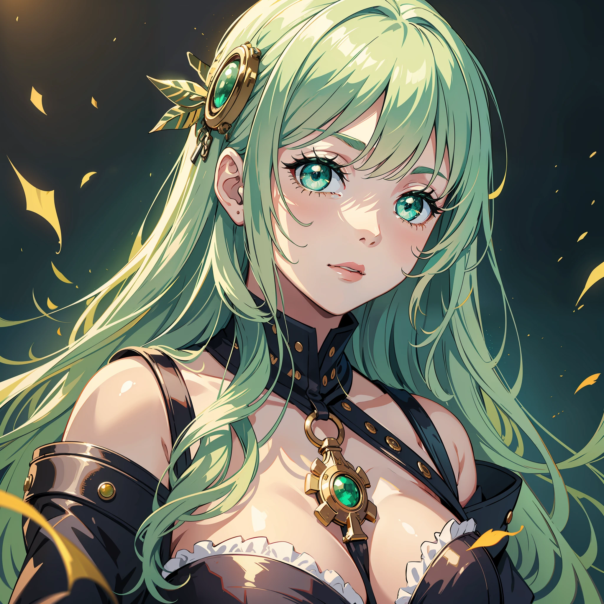 Well detailed illustration, better picture, better anime, better quality, better coloring, better desinger, extremely detailed eyes, a beautiful girl with incandescent sparkling eyes of the emerald green color, long white hair with bangs wearing steampunk style clothes, artistic cinematic lighting from Paramount and Wit studios, steampunk.lora backdrop: details:1.2, lora:eyedetailed:1.2,lora:add_details:1.2,  lora:more_details:1.2, lora:cinematic-lighting, lora:studio-light.