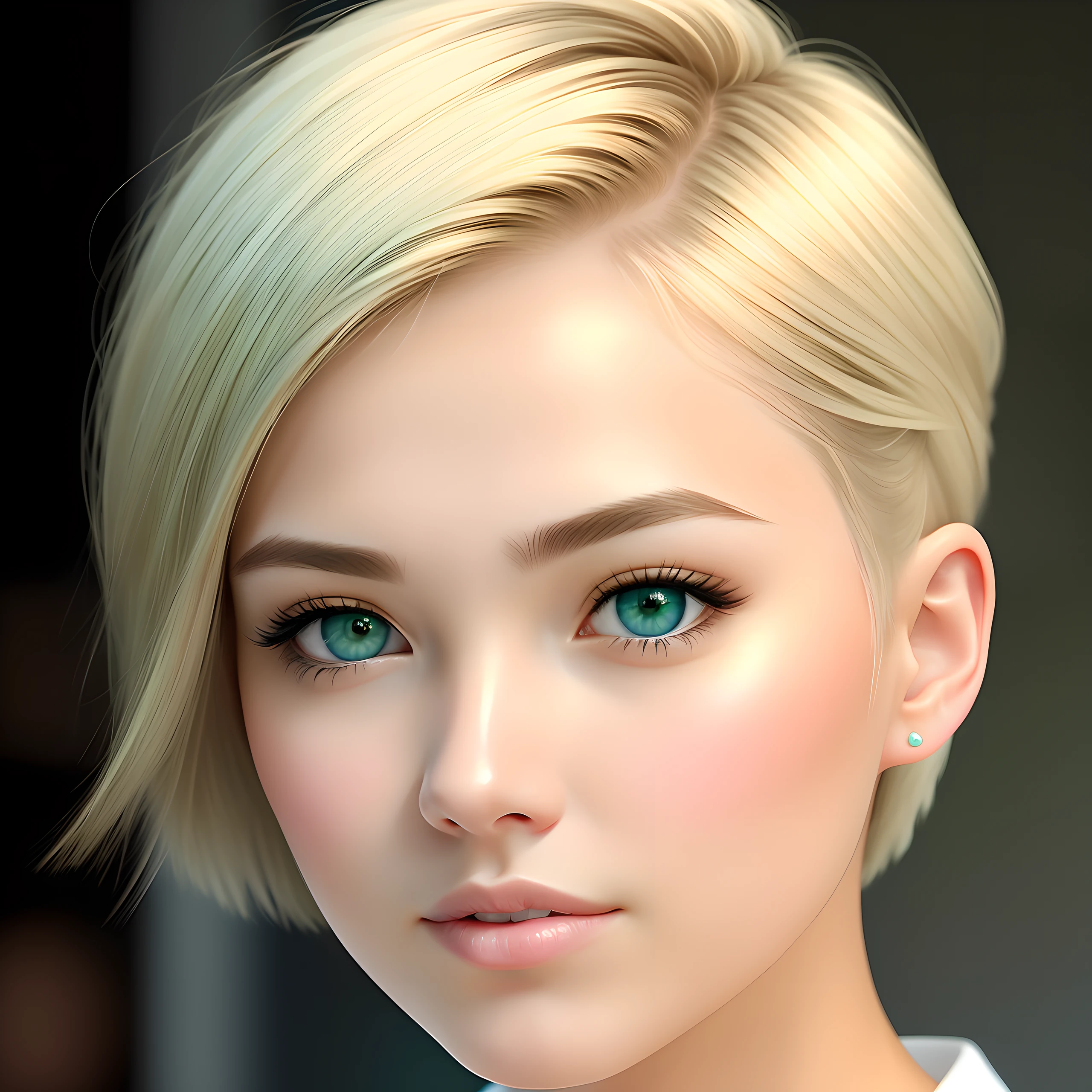 [amazing women cute:korea women:17], short hairstyle,(natural skin texture, hyperrealism, soft light, sharp:1.2),green-blue eyes,hyperrealism