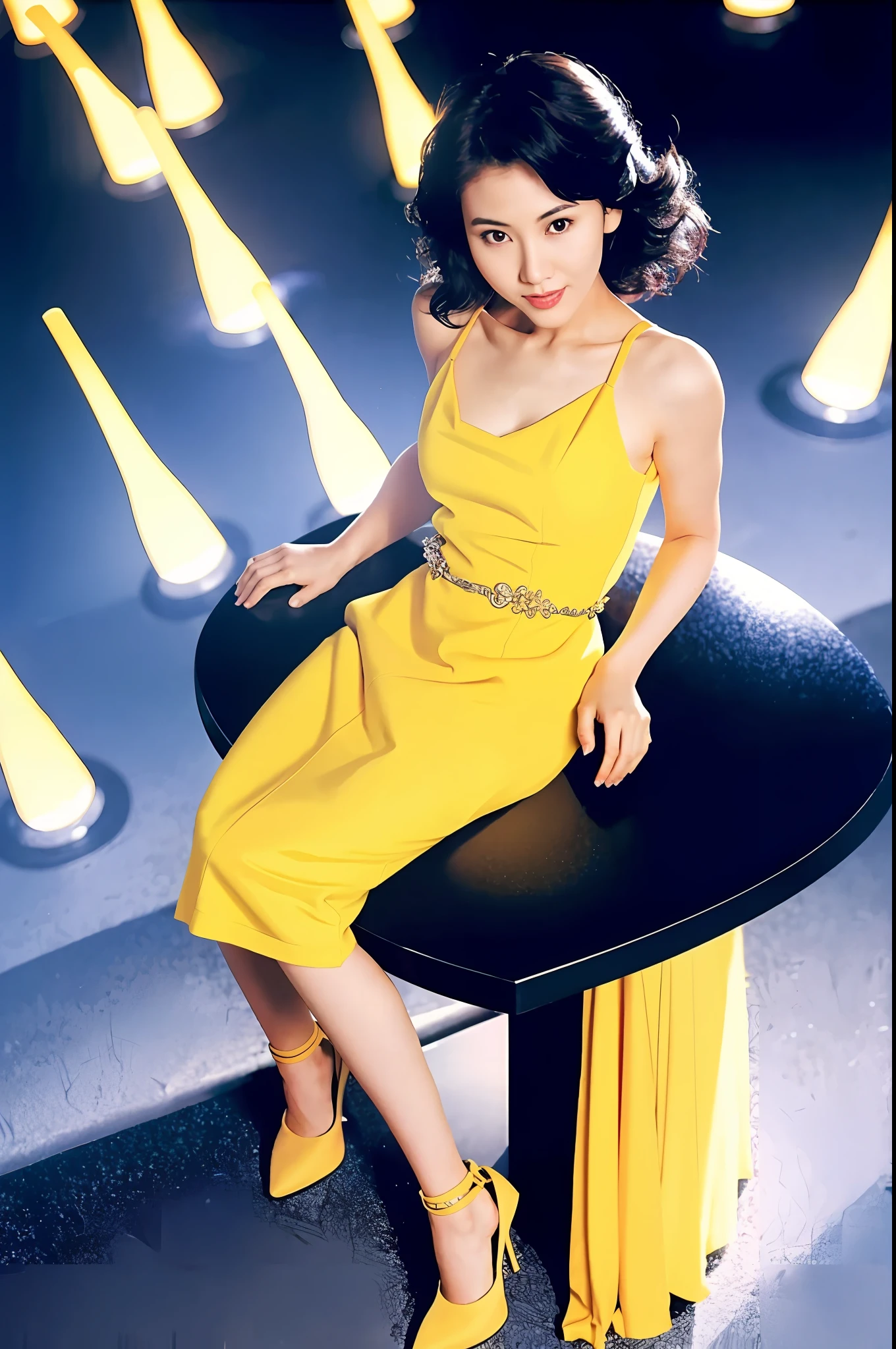 (hyper extreme detailed),(masterpeace),(hyper extreme),(photorealistic),CG,(colour:1.1), beautiful lighting,light from the front,solo,1girl, full body,  yuusaki_riko,orenge hair,short hair,messy hair,yellow eyes, China Dress