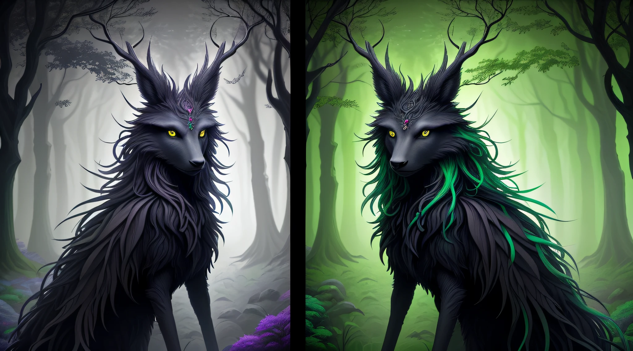 Hello, IA! Please create a Dark creature, Sylvan, the Guardian of the Forests
. Explore your creativity to portray this mystical and imaginary creature. Play with vibrant colors, unique shapes and intriguing textures to make the image unique and engaging. I'm excited to see your artistic interpretation of the Dark creature, Do Sylvan, the Guardian of the Forests