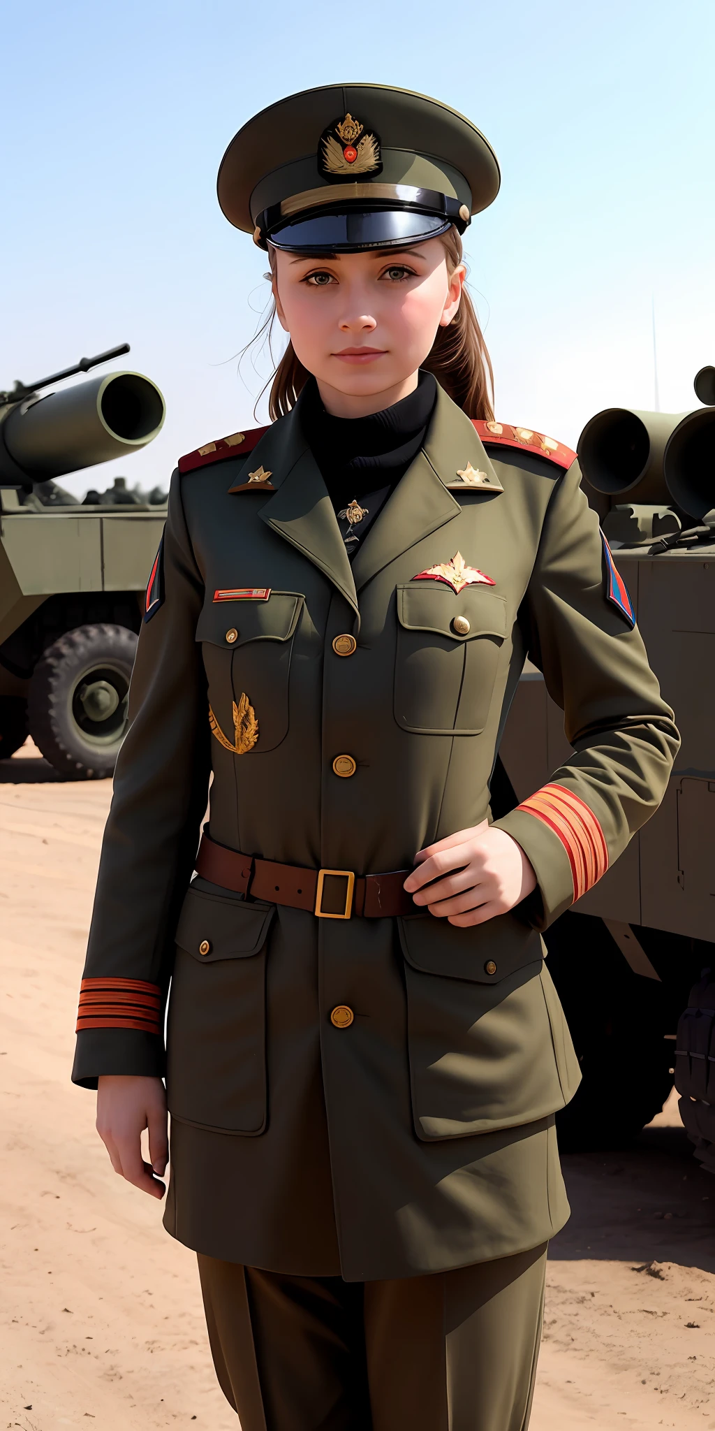 Girl with Russian military unifomre