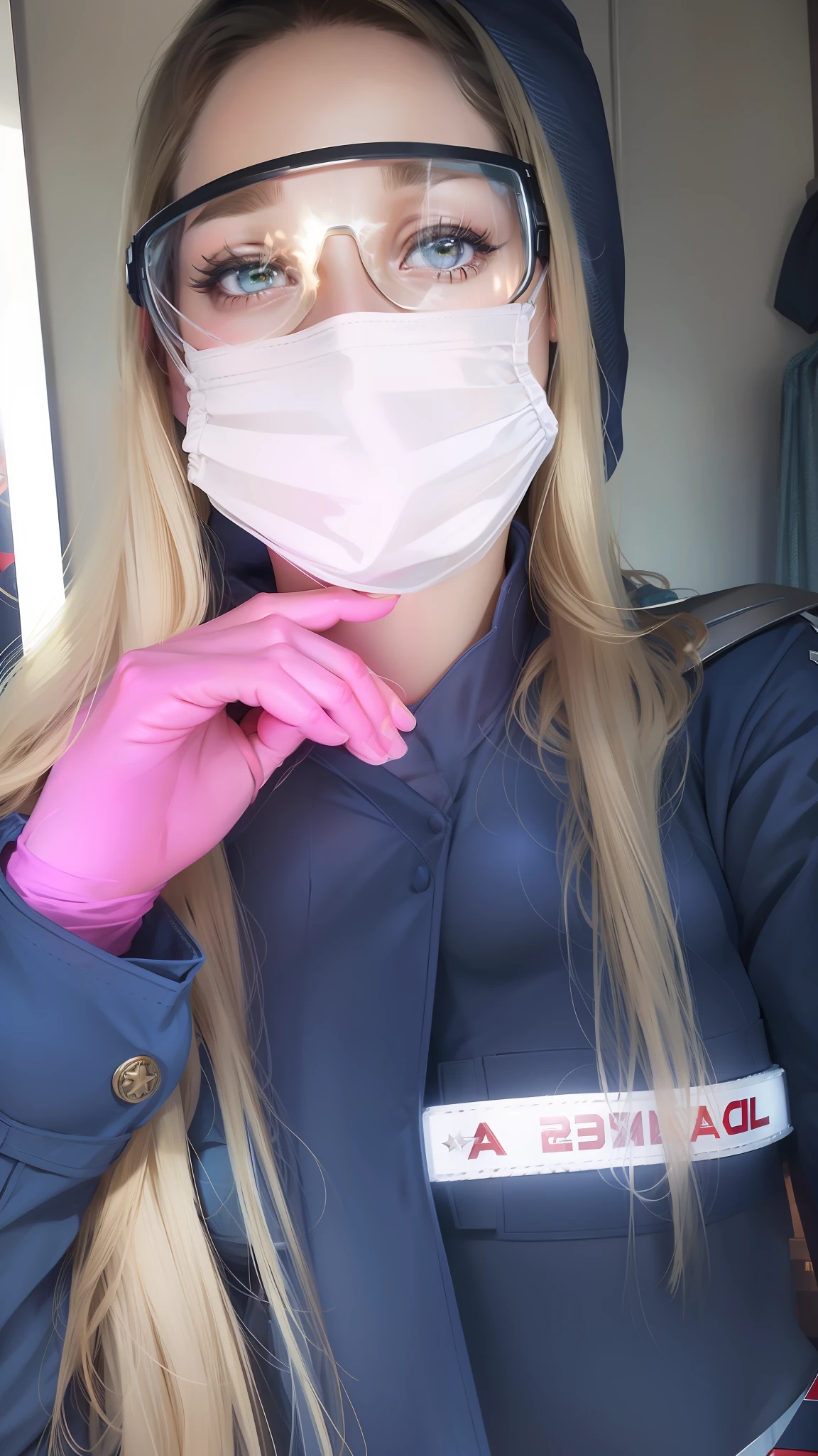 Brie Larson, medium hair, portrait of dressed in Captain Marvel outfit, sexy, cleavage, breasts on display (keep name in photo)