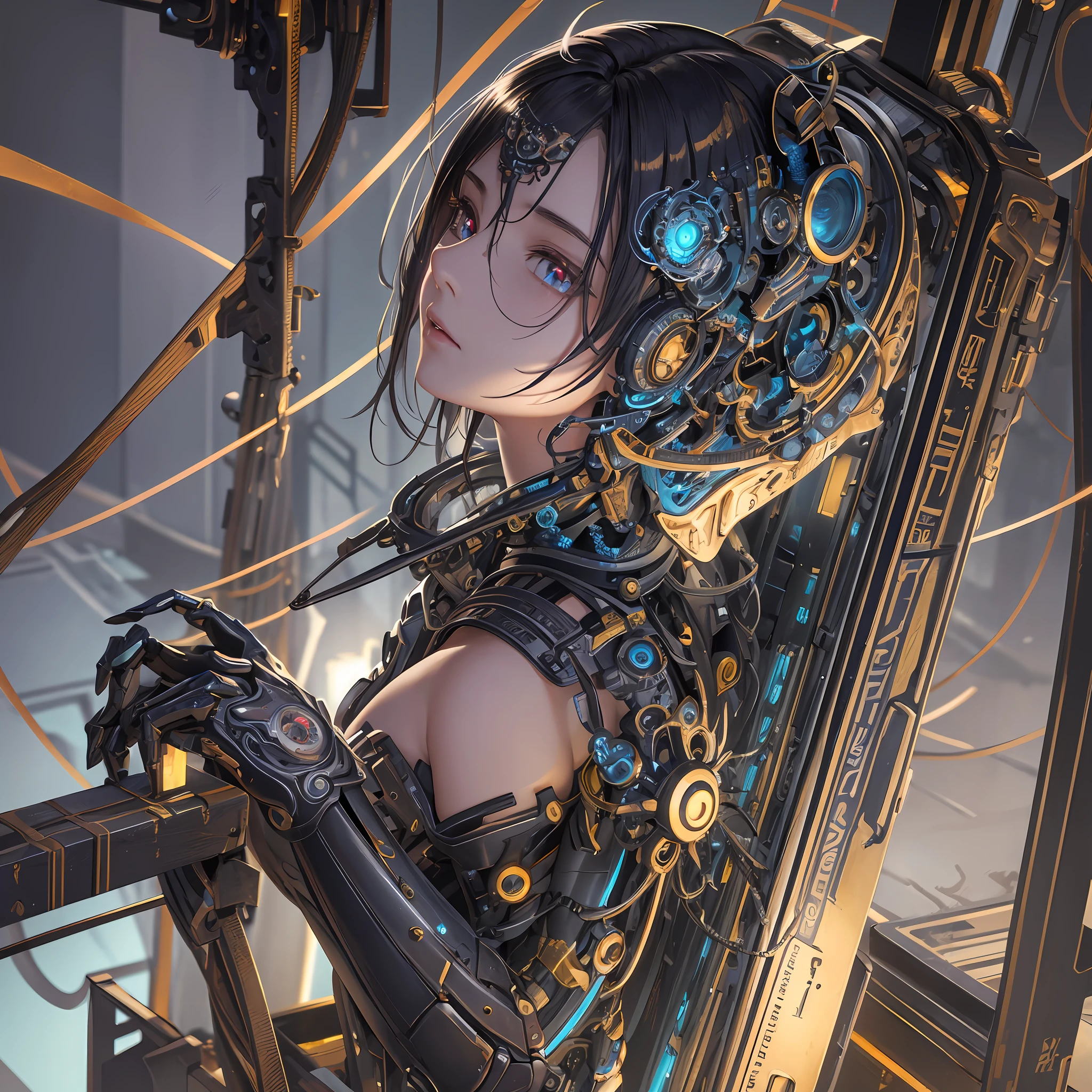 1. Mechanical Girl, (Ultra-realistic Detail)), Portrait, Global Illumination, Shadows, Octane Rendering, 8K, Ultra Sharp, Metal, Intricate Ornament Details, Cold Colors, Egyptian Details, Very Intricate Details, Realistic Light, CGSoation Trends, Glowing Eyes, Facing the Camera, Neon Details, Mechanical Limbs, Blood vessels connected to tubes, mechanical vertebrae attached to the back, mechanical cervical attachment to the neck, sitting, wires and cables connecting to the head,wakame, wakame, wakame wakame, wakame, wakame, wakame, wakame, wakame, wakame, wakame, wakame, wakame, wakame