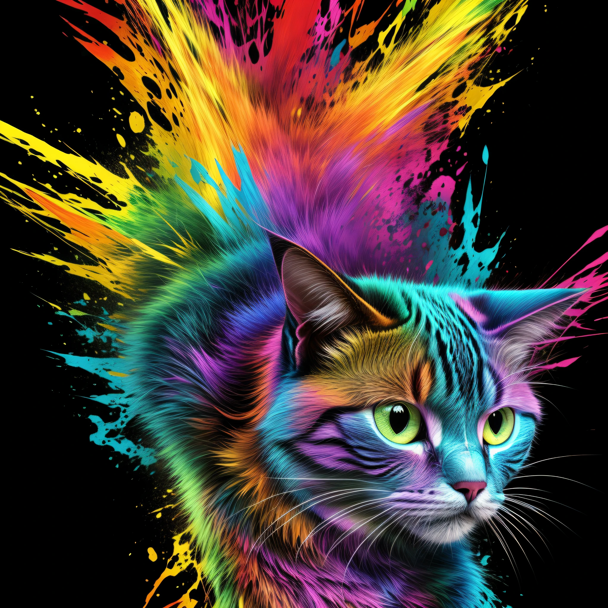 technicolor, vibrant, Chemical Cat, radioactive glow, Biohazard, abstract art by Petros Afshar, oversaturated