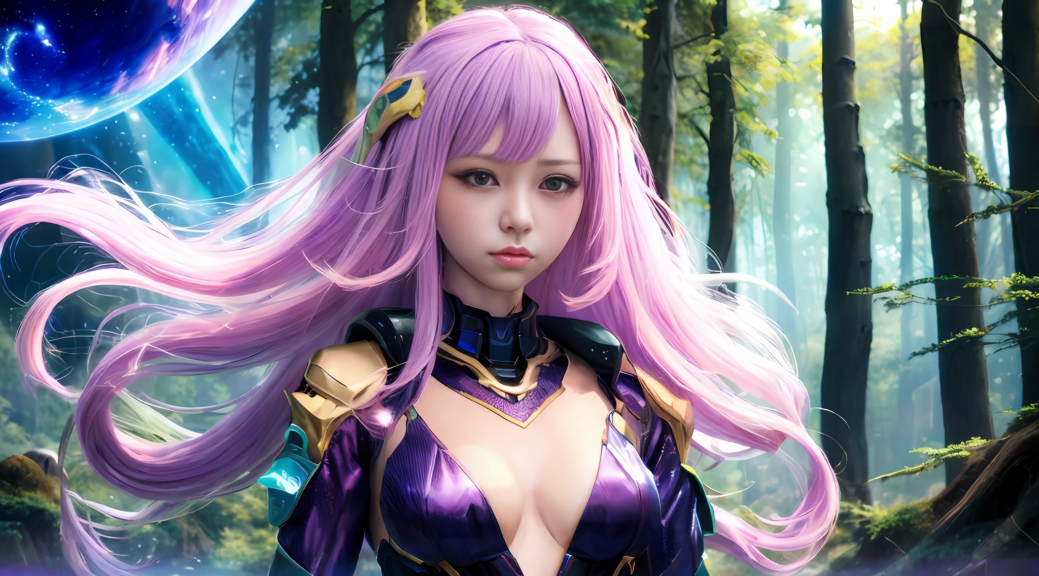 a close up of a woman with long hair in a purple outfit, 2. 5 d cgi anime fantasy artwork, portrait knights of zodiac girl, anime style 4 k, smooth anime cg art, advanced digital anime art, detailed digital anime art, anime fantasy artwork, 8k high quality detailed art, perfect android girl, digital advanced anime art, advanced anime digital art, mecha musume, mechanical parts, robot joints, headgear, lexaiduer