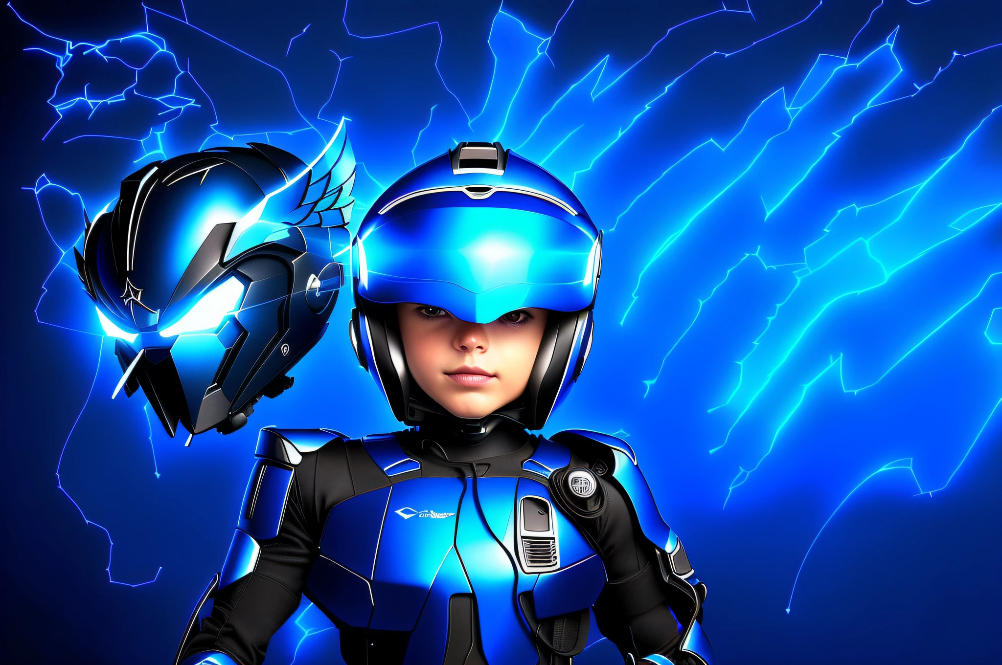 Drawing of a person wearing a helmet and a blue shirt, wearing winged helmet, using gray graphite color cover, drawn in Microsoft ink, Highly detailed digital art in 4K, blue background. AI self-portrait, anthropomorphic _ humanoid, winged human, Tron Angel, [ digital art ]!!