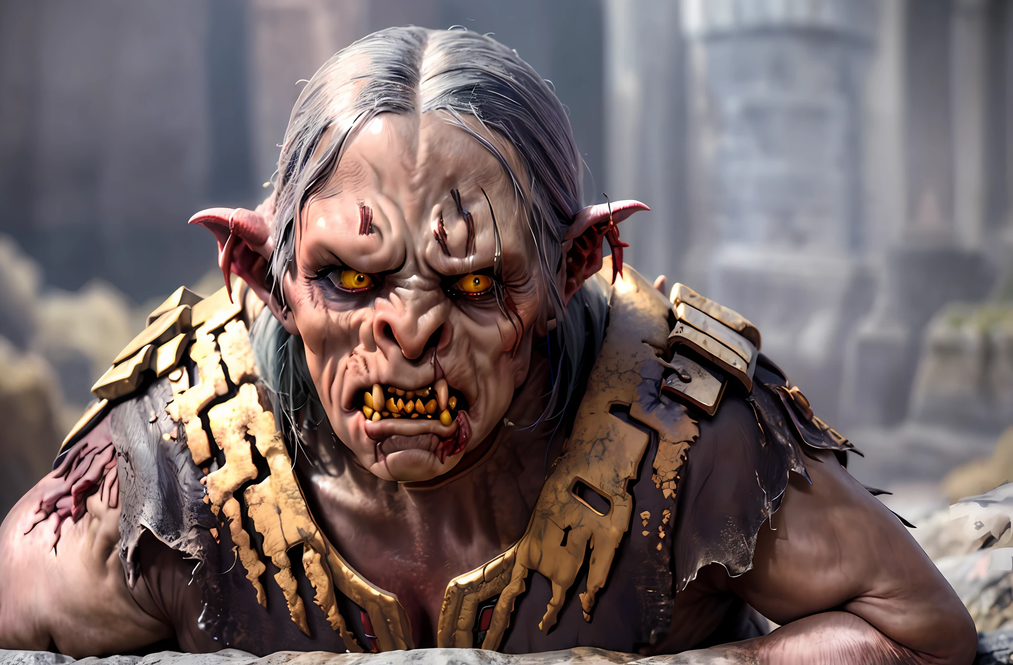 (beautiful (demon orc woman:1) portrait:1.5) in hell landscape with castle and demon horde (((masterpiece))), ((best quality)), realistic, 8k, ultra-detailed, realistic, scenery, ConceptArt, Highly detailed RAW color Photo, side Angle, (lens flare:0.7), particle effects, raytracing, cinematic lighting, shallow depth of field, photographed on a Sony Alpha 1, 50mm wide angle lens, sharp focus, cinematic film still, dynamic pose, (Realistic:1.3),