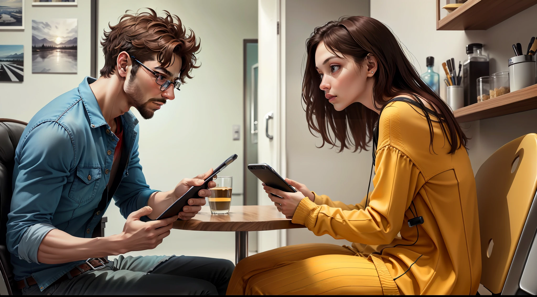 A couple mesmerized with the cell phone.