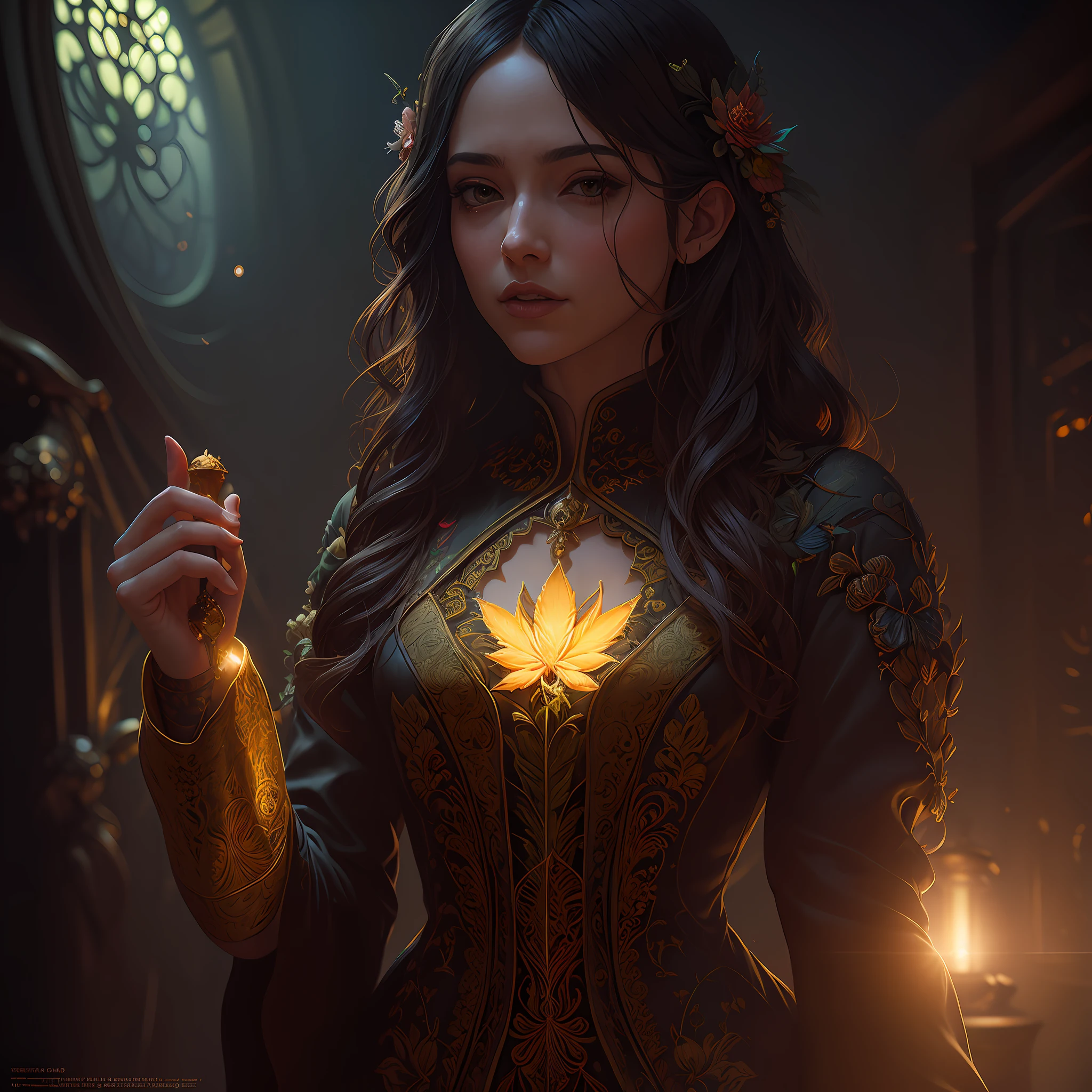 A Cannabis bud by Casey Weldon, Olga Kvasha, Miho Hirano, hyperdetailed intricately detailed gothic art trending on Artstation triadic colors Unreal Engine 5 detailed matte painting, deep color, fantastical, intricate detail, splash screen, complementary colors, fantasy concept art, 8k resolution, gothic deviantart masterpiece, (dark shot:0.9), art by greg rutkowski and artgerm, soft cinematic light, adobe lightroom, photolab, hdr, intricate, highly detailed, dahlia