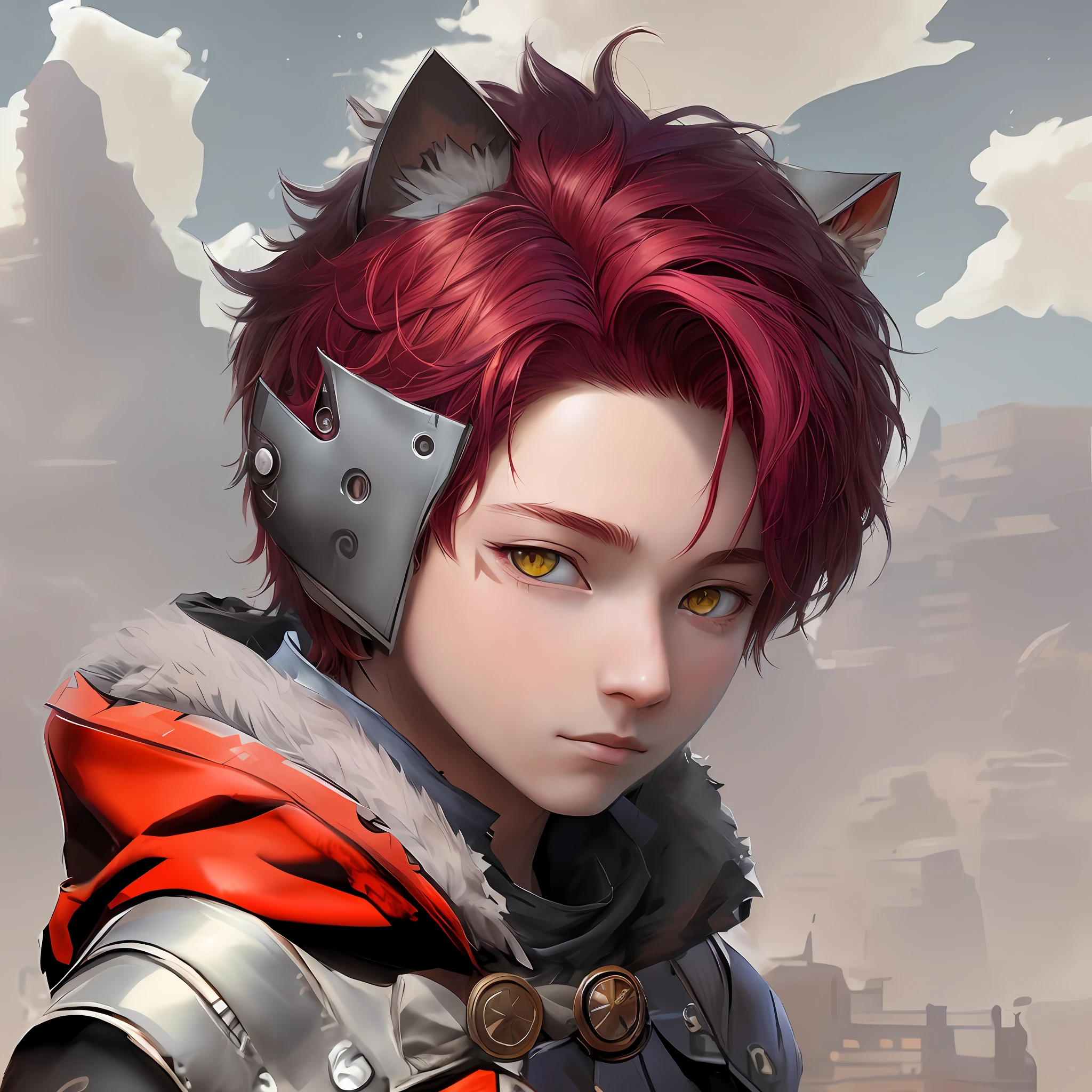 Realistic Anime - style image of a young man with red hair and a cat's ear, art in the style of Guweiz, Guweiz, G Liulian Art Style, Guweiz in ArtStation Pixiv, 2. 5 D CGI Anime Fantasy Artwork, Digital Anime Illustration, Detailed Digital Anime Art, Made with Anime Painter Studio