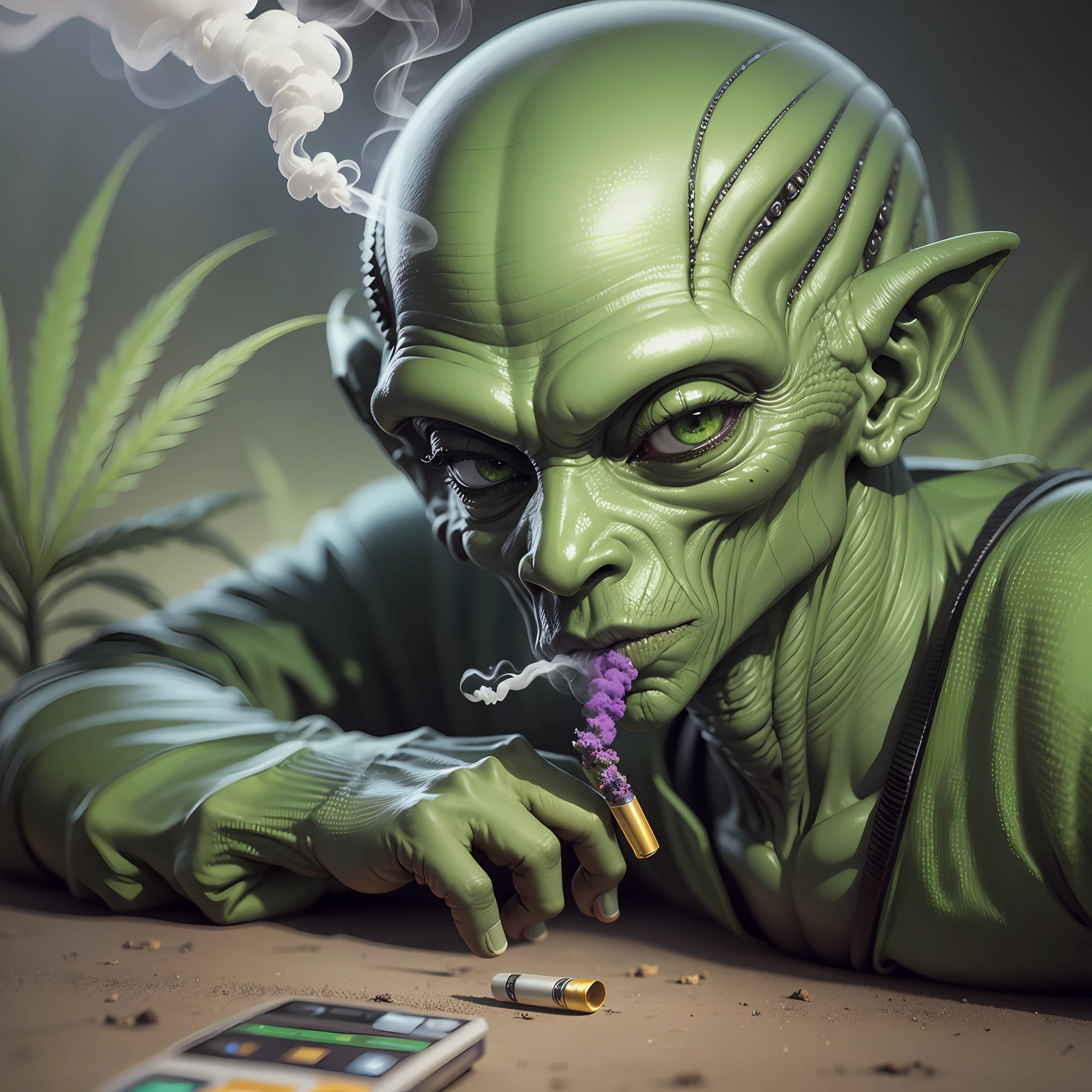 Ultra realistic alien smoking weed super quality ultra mega realistic in every detail --auto --s2