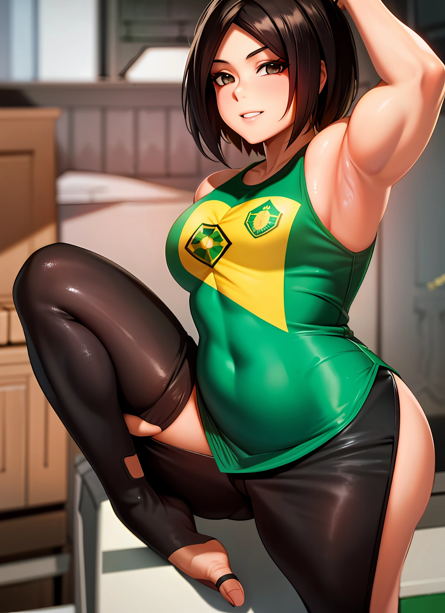 Muscular woman ultrarealistic skin brunette with uniform of the Brazilian Post Office petite