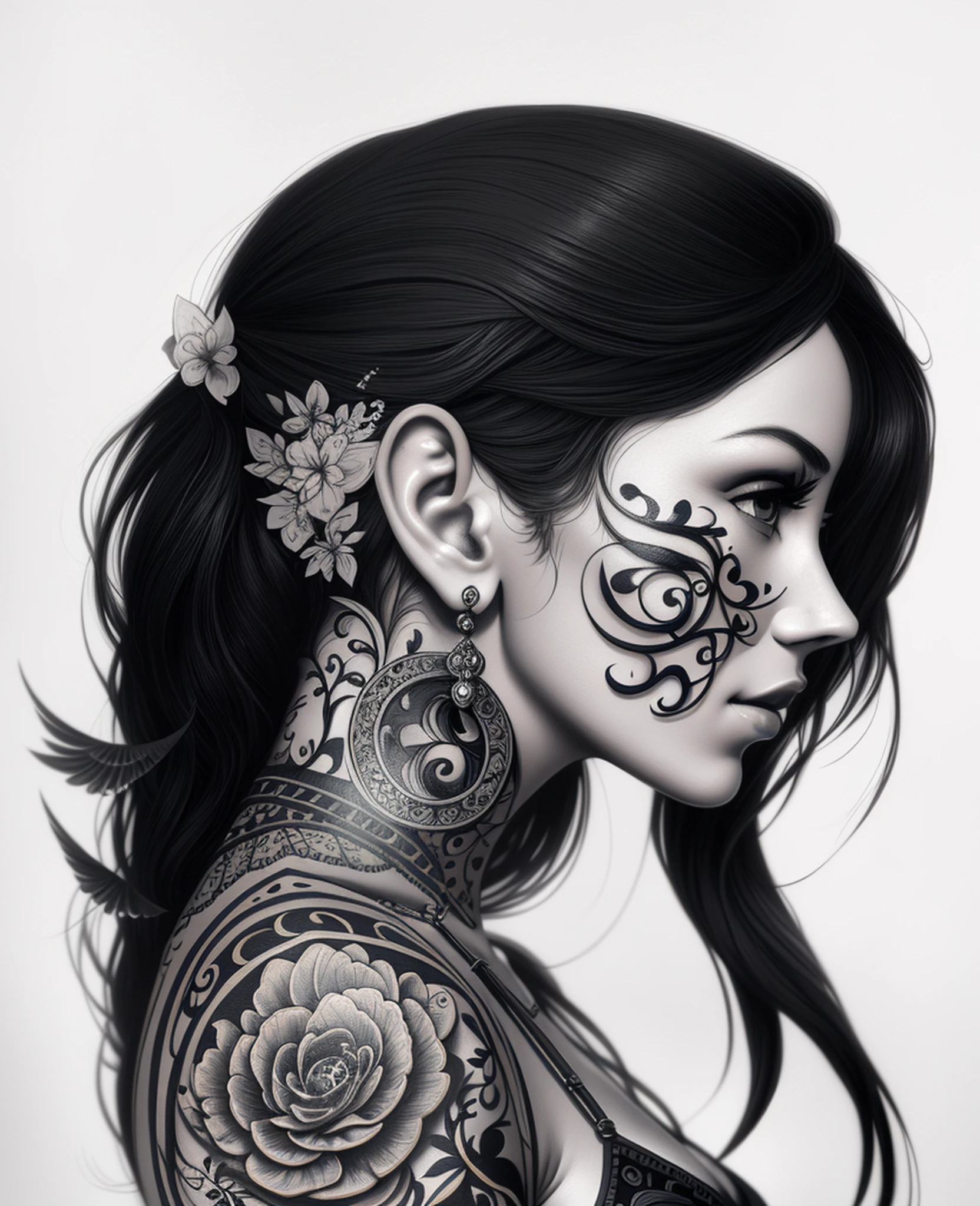 a close up of a woman with a tattoo on her face, extremely detailed woman, beautiful detailed body and face, detailed feminine face, detailed woman, detailed beauty portrait, a beautiful artwork illustration, beautiful intricate face, gorgeous digital art, stunning digital illustration, beautiful digital artwork, gorgeous digital painting, digital painting | intricate, detailed matte fantasy portrait, artstyle tom bagshaw, vivid color