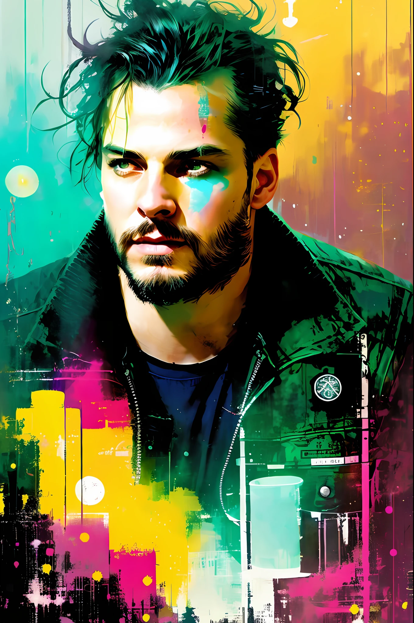 snthwve style nvinkpunk drunken beautiful man as delirium from sandman, (hallucinating colorful soap bubbles), by jeremy mann, by sandra chevrier, by dave mckean and richard avedon and maciej kuciara, punk rock, tank girl, high detailed, 4k, RTX