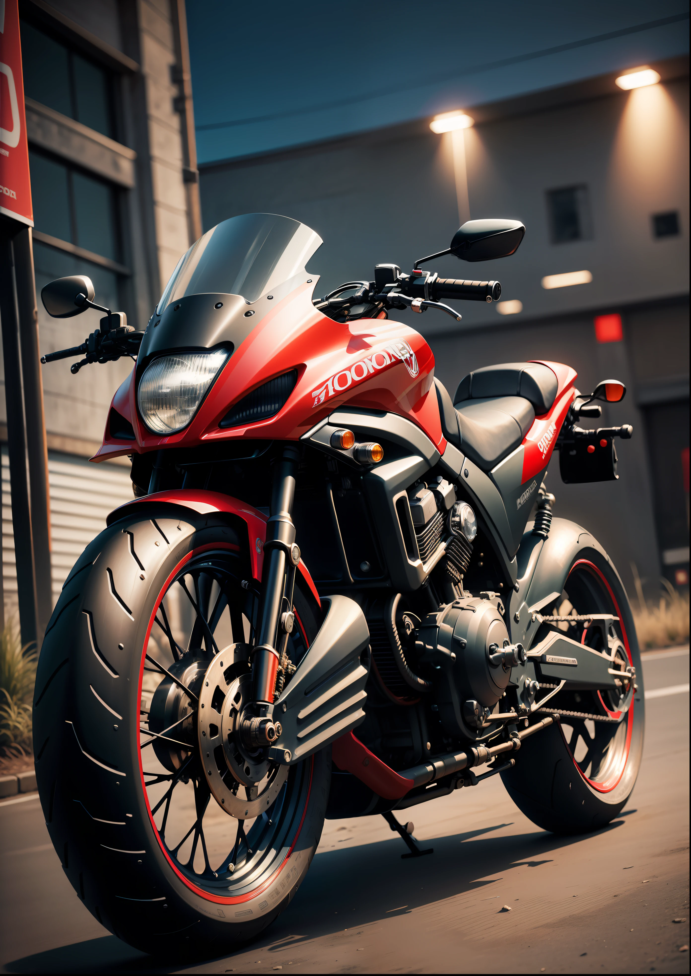 Motorcycle, motorcycle, honda bros, honda bike, realistic motorcycle, photorealism, photorealistic, realistic, ultra hd, 4k, detailed textures, futuristic colors, motorcycle colors red and black, super realistic, surreal, unbelievable, beauty, ultra realistic details, realistic image, futuristic night,