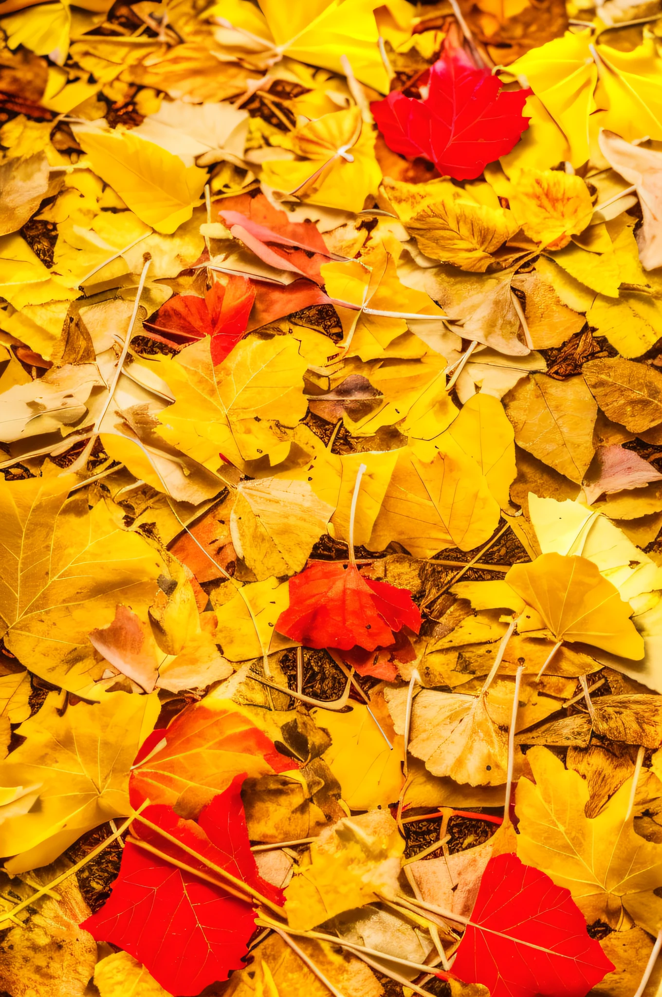yellow leaves on the ground with a red object in the middle, fall leaves on the floor, autumn leaves on the ground, autumn leaves background, fall leaves, autumn leaves, golden leaves, dried leaves, shades of yellow, shades of gold display naturally, gold leaves, many leaves, colorful leaves, forest floor, lots of leaves, yellows, yellowed, leafs