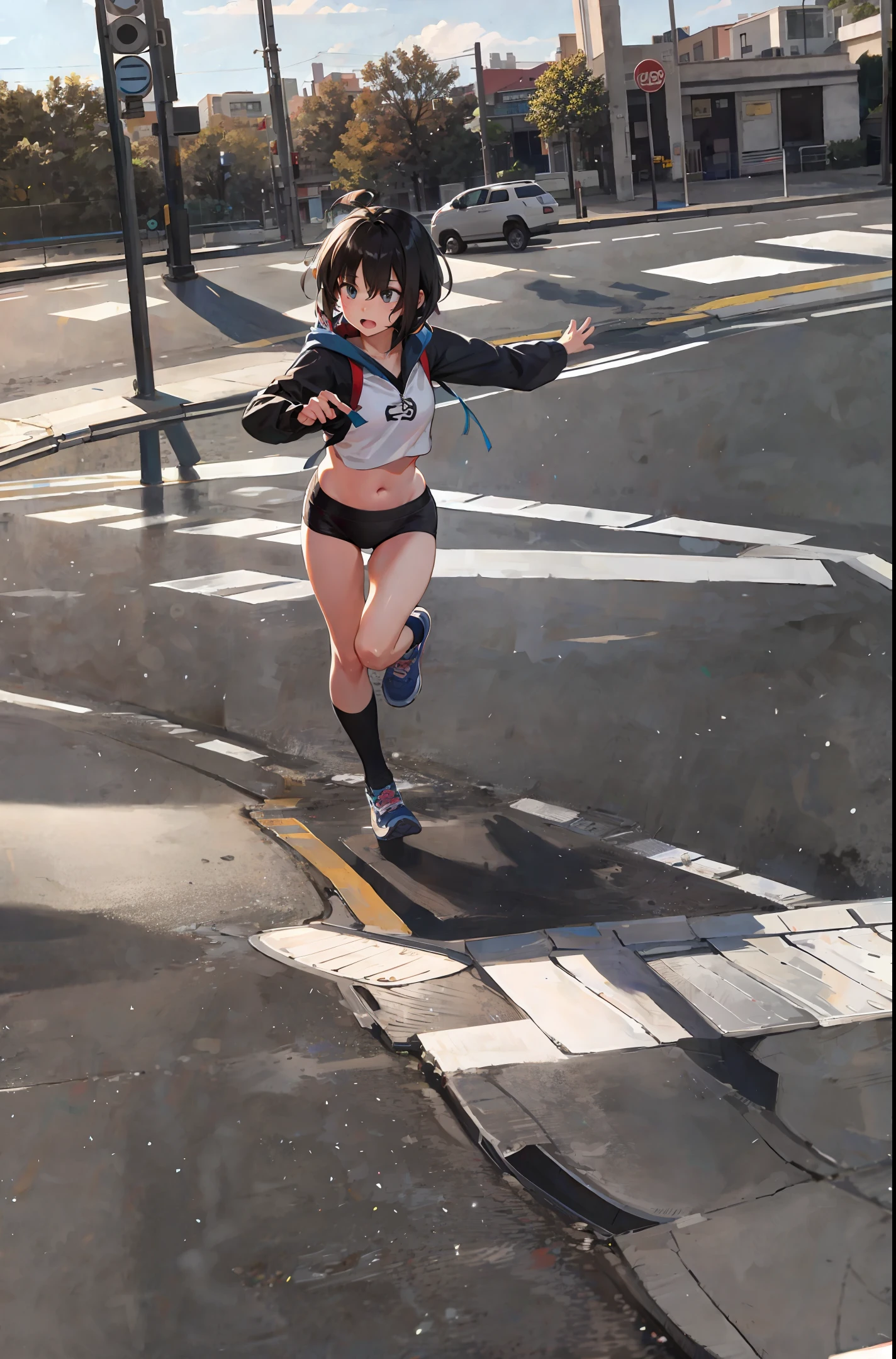 Girl running on the road